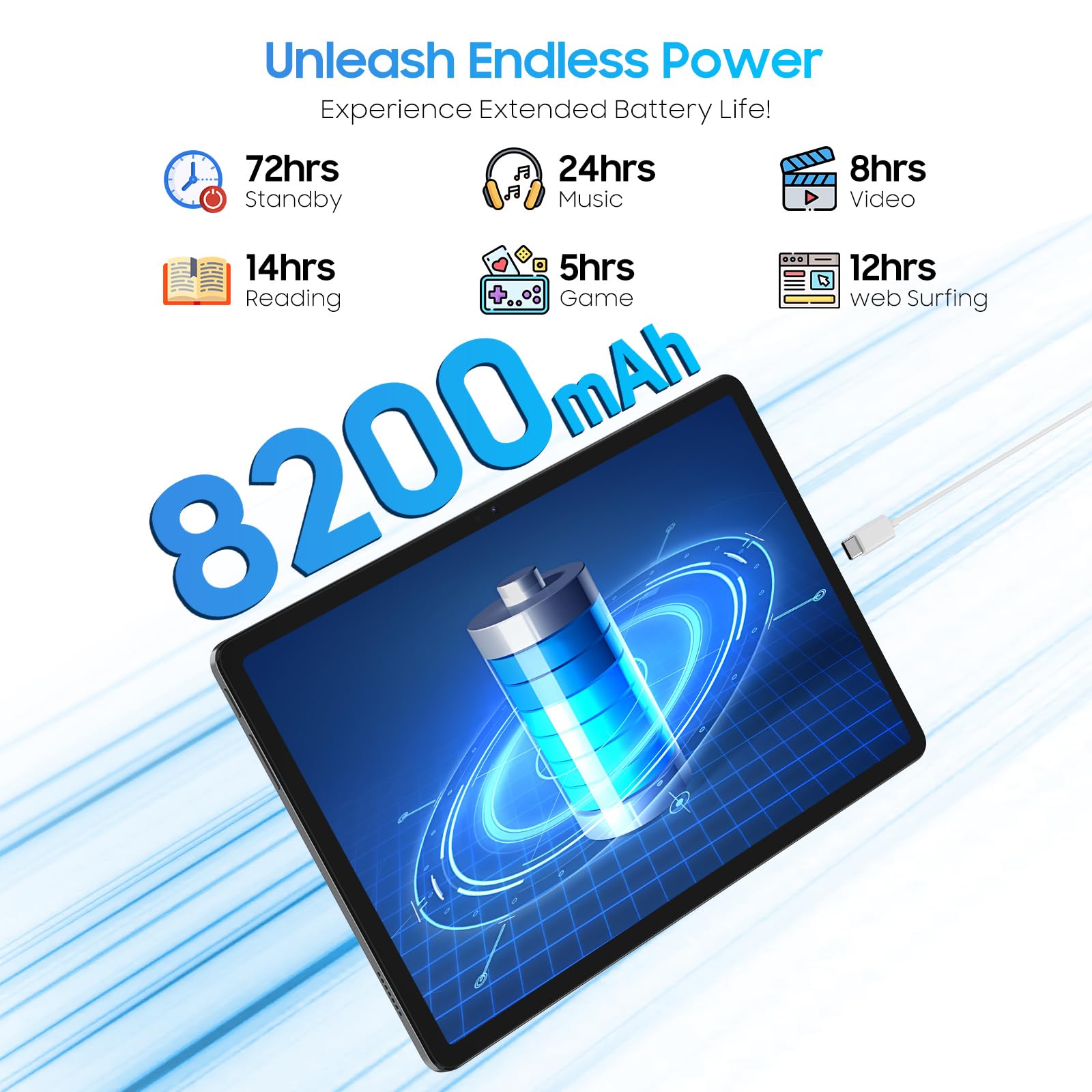 Blackview Tab 90 WiFi Android Tablet 11 Inch (2025 Model) - 12GB RAM 128GB Storage (Expandable to 2TB), Unisoc T606 Processor, 8200mAh Battery, IPS Display, 5G WiFi, 13MP+8MP Dual Camera, Face ID - Gray | Perfect for Streaming, Gaming & Remote Work