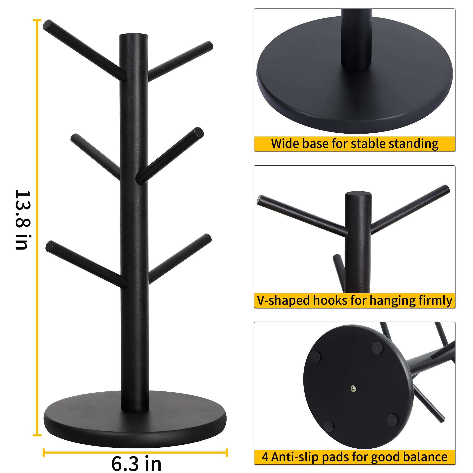 MyLifeUNIT Mug Holder Tree - 6 Hook Coffee Cup Organizer for Kitchen, Office, or Dorm (Black) | Space-Saving Cup Storage Solution for Mugs, Tea Cups & Coffee Cups