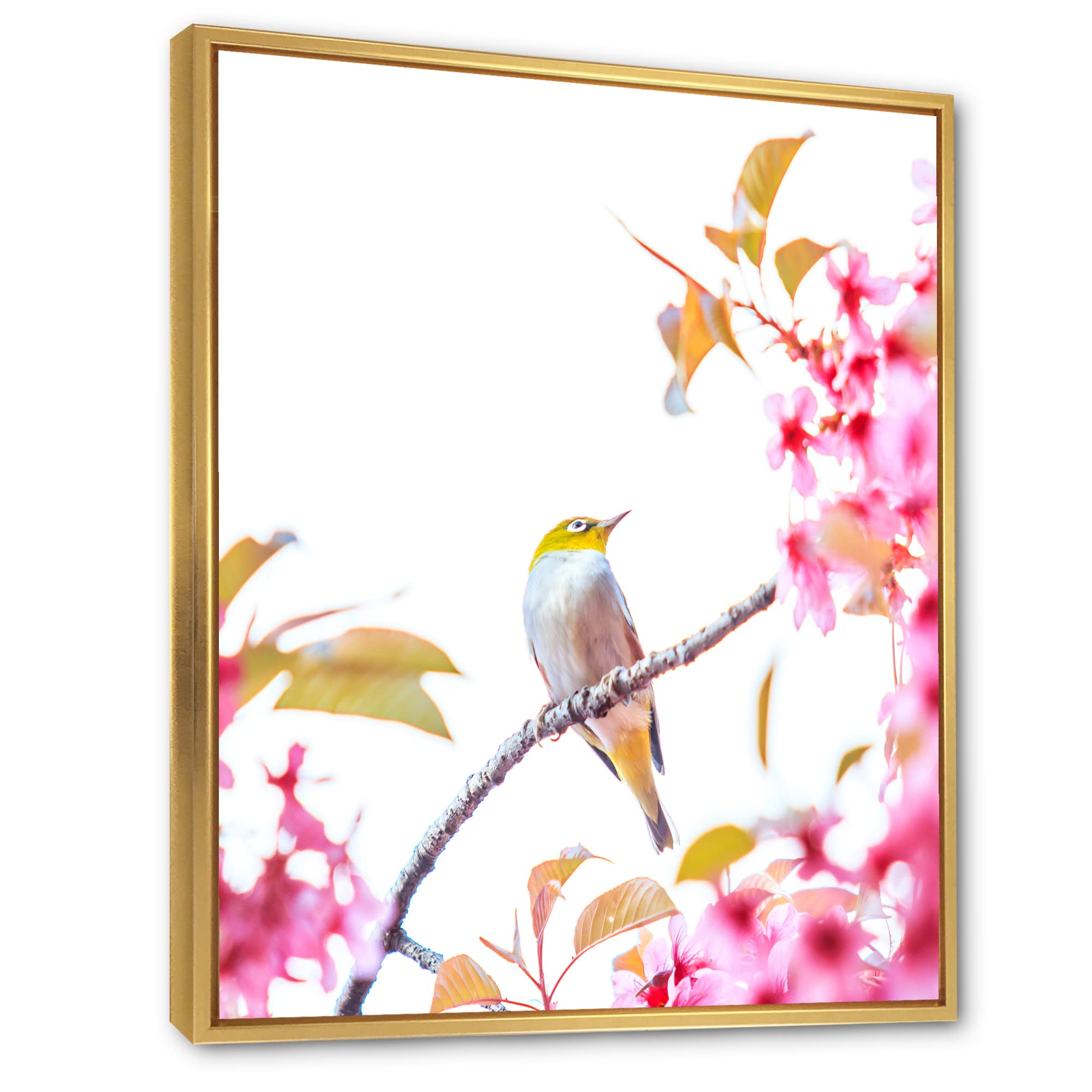Bird on Cherry Blossom - Traditional Japanese Framed Canvas Wall Art Print - Perfect for Living Room, Bedroom & Office Decor