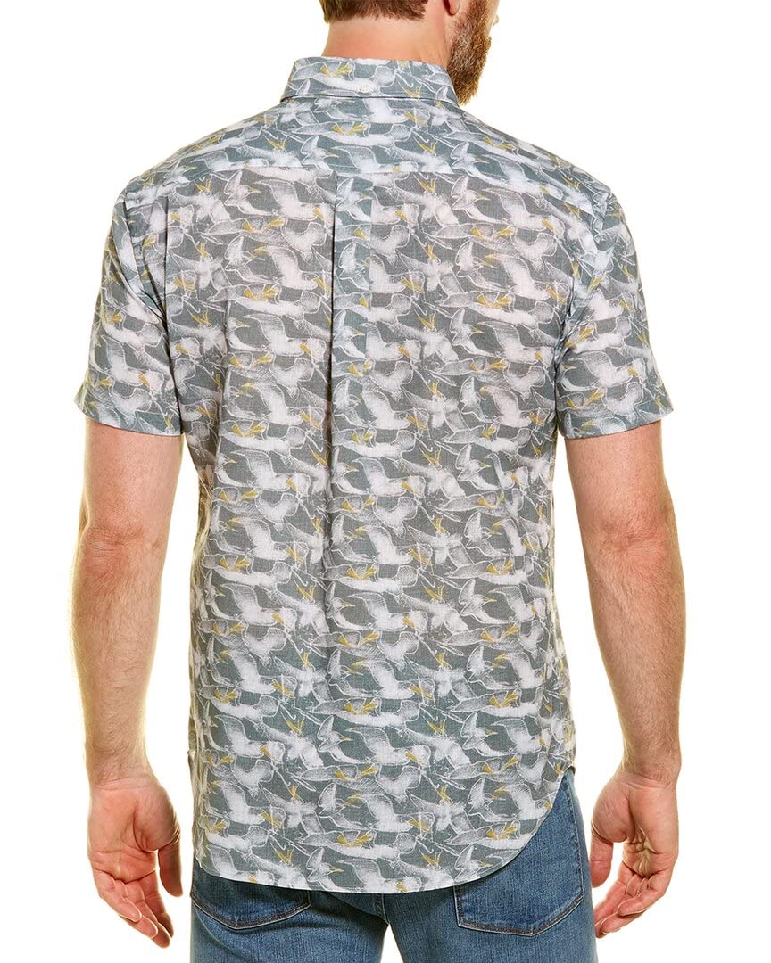 Billy Reid Men's Short Sleeve Pelican Sketch Button-Down Shirt - Casual Summer Wear for Outdoor Activities & Travel