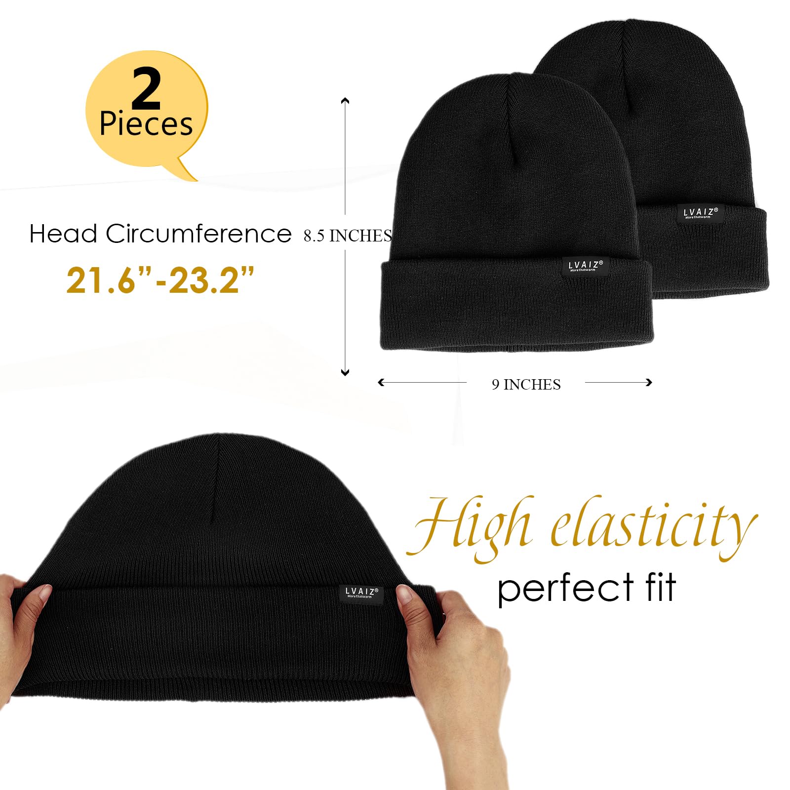 2 Pack Satin Lined Beanie Hats for Men & Women - Winter Warm Knitted Cuffed Skull Cap with Silk Lining - Cozy Slouchy Design for Cold Weather, Outdoor Activities & Daily Fashion