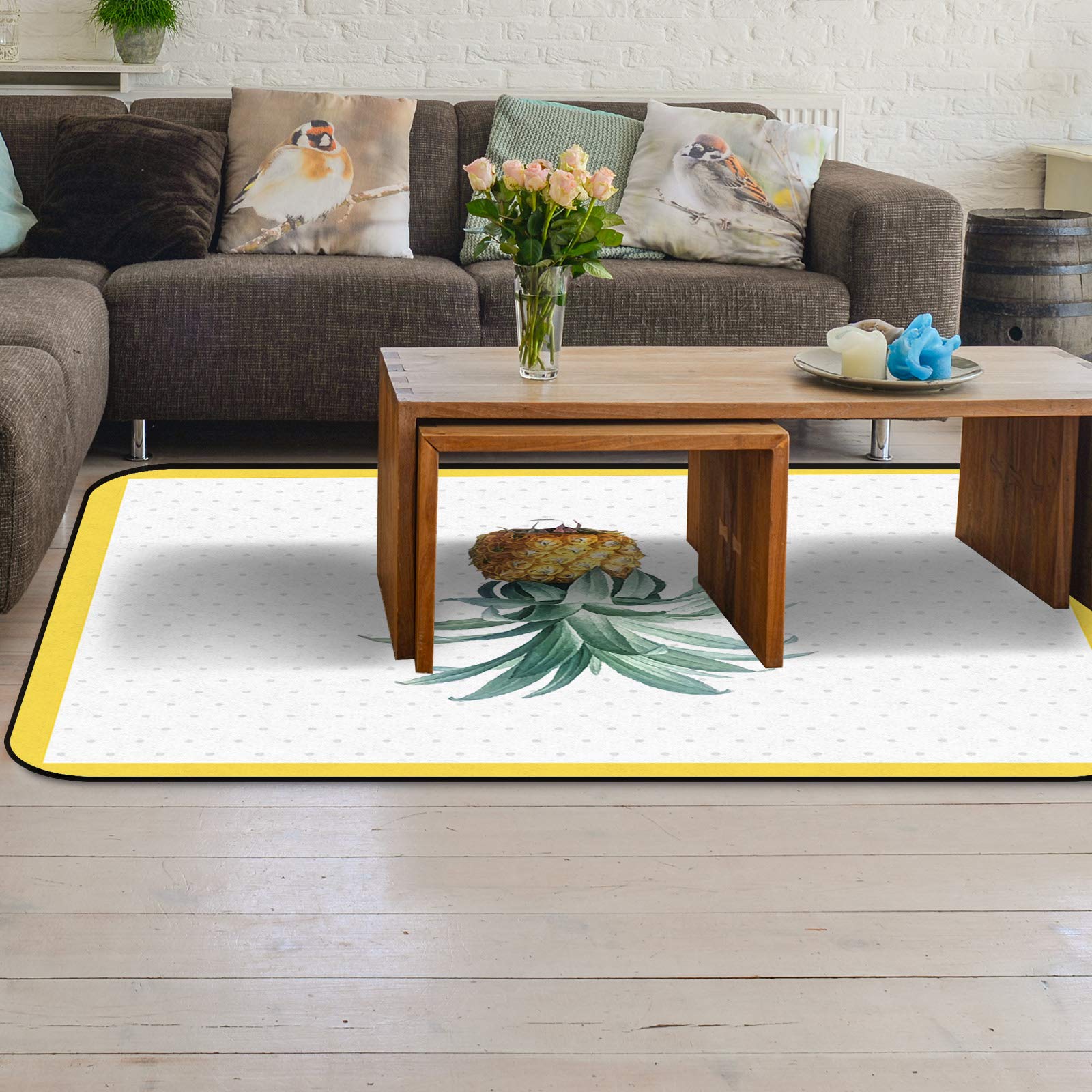 5' x 7' Modern Large Area Rugs - Non-Slip Throw Carpet for Living Room, Bedroom & Nursery - Summer Fruit Yellow Pineapple Green Leaf Design - Indoor/Outdoor Floor Cover - Perfect for Home Decor, Photo Backdrops & Kids Play Areas