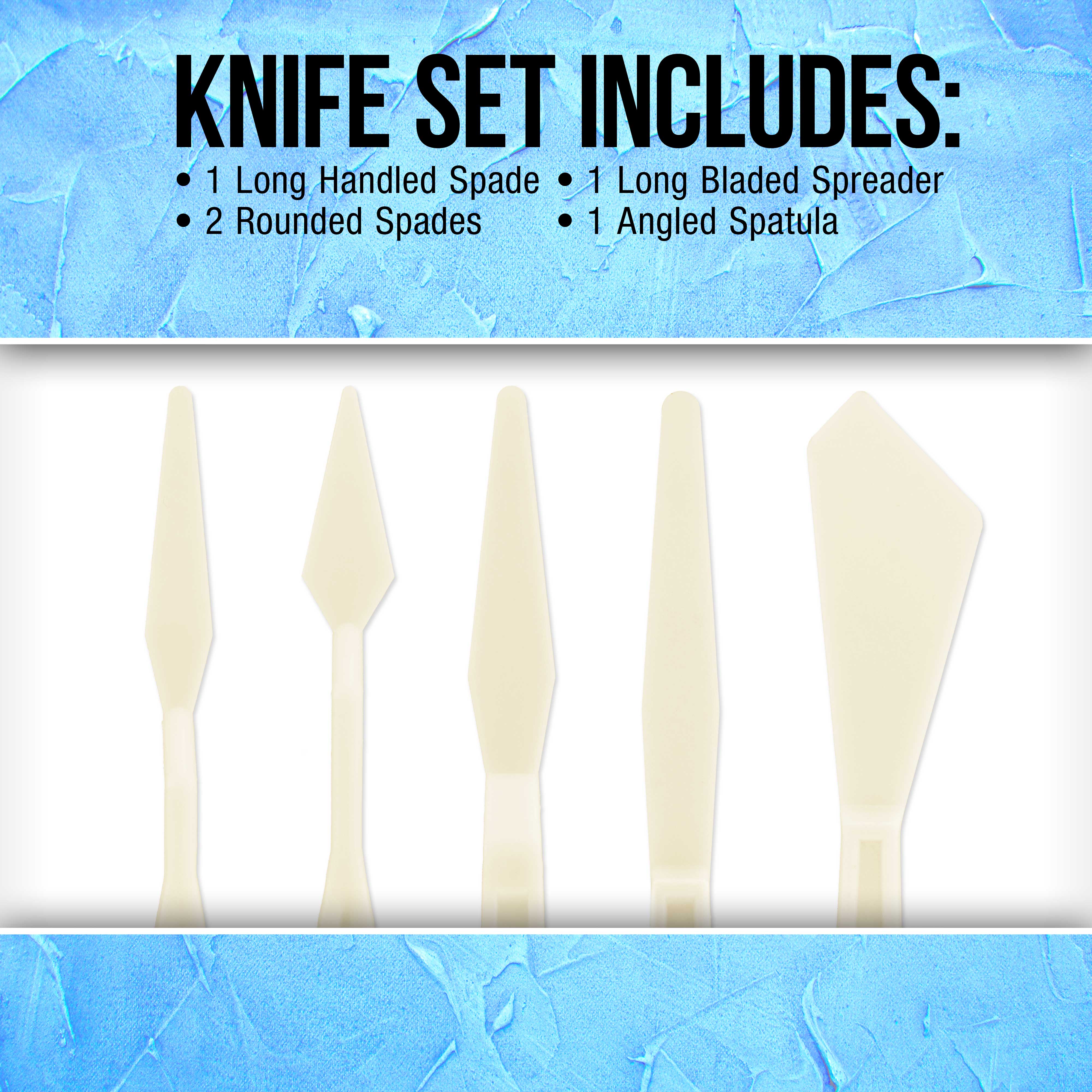 U.S. Art Supply 5-Piece Plastic Artist Spatula Palette Knife Set for Oil & Acrylic Painting - Mix, Spread & Apply Paint on Canvases, Perfect for Cake Decorating & Icing - Ideal for Artists, Hobbyists & Bakers