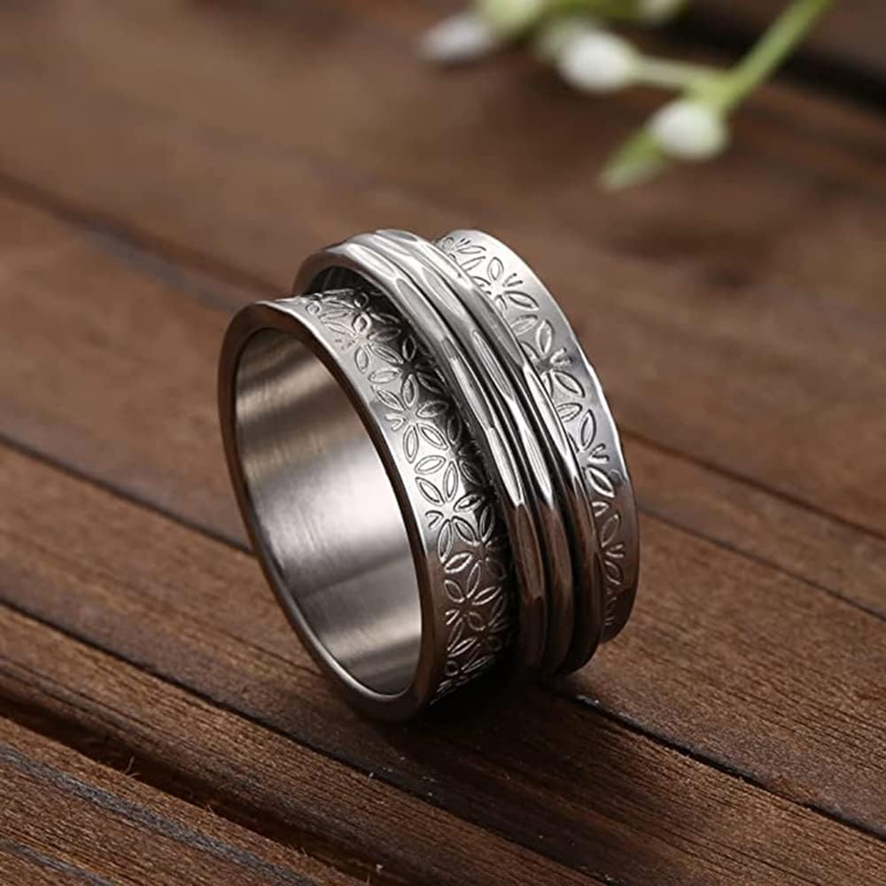 OIDIMS Stainless Steel Spinner Rings for Anxiety Relief - Rotating Fidget Rings for Women & Men, Stress Relief Jewelry, Couple Promise Rings, Valentine's Day Birthday Gifts - Perfect for ADHD, Anxiety & Everyday Wear