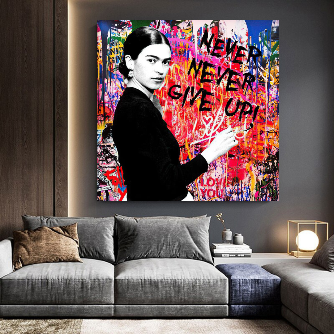 Banksy Never Give Up Wall Art - Inspirational Canvas Painting for Home & Office Decor | Perfect for Living Room, Bedroom or Gift Idea