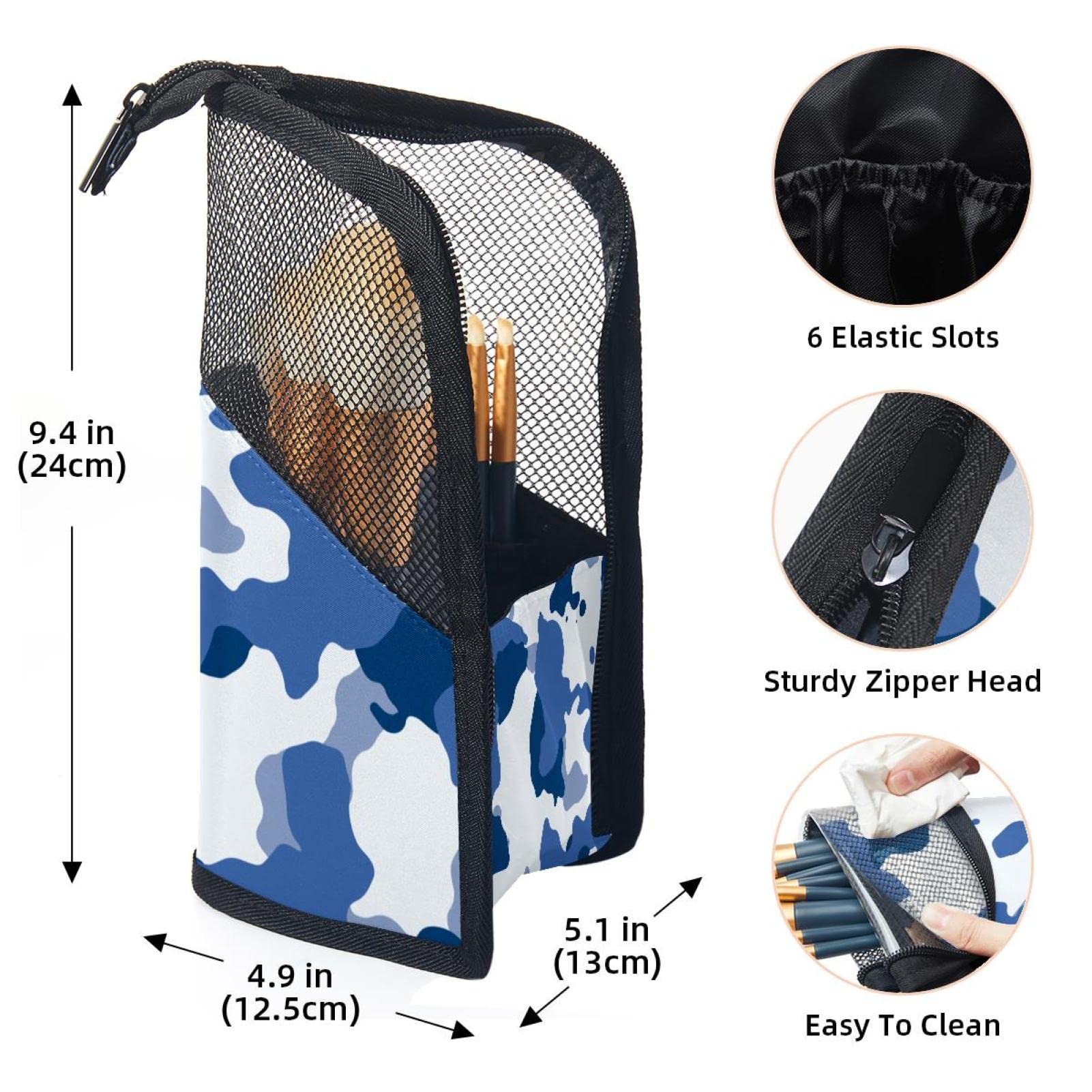 12-Piece Makeup Brush Organizer Bag with Holder Case - Sea Blue Camouflage Design | Portable Cosmetic Brush Storage for Travel & Home Use