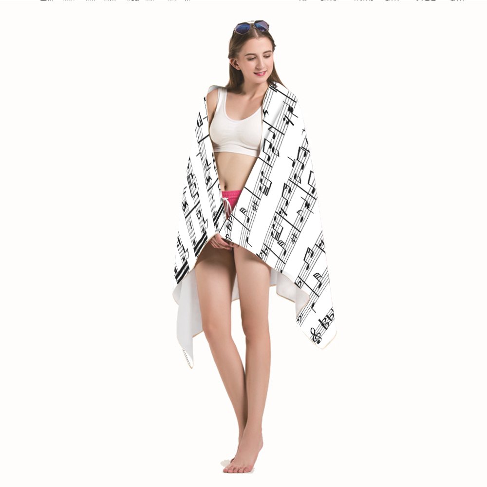 Soft Musical Notes Bath Towel Set - 32x64 Inch Black & White Bath Sheets for Adults - Perfect for Music Lovers, Spas, and Luxury Bathrooms