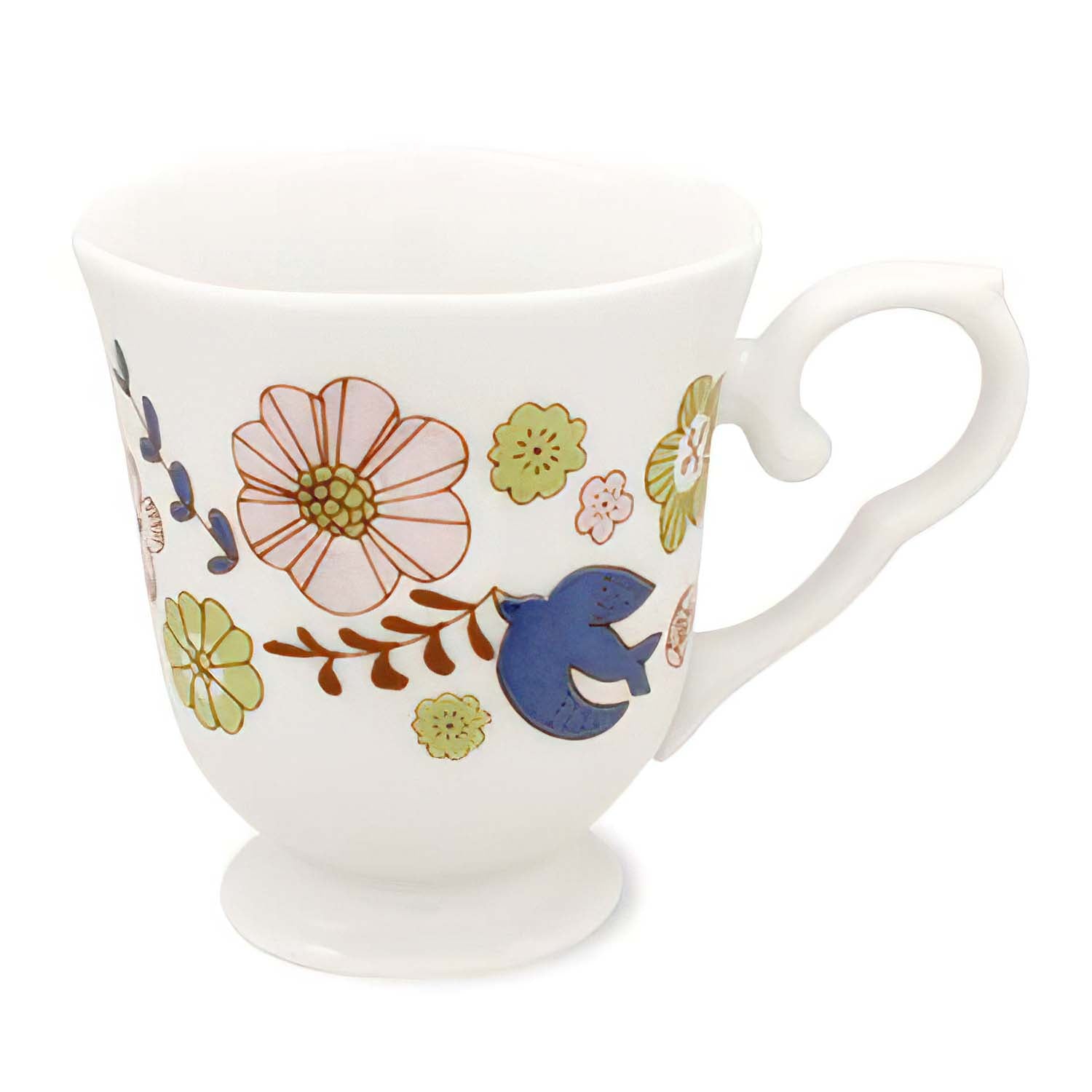 Harekutani Porcelain Flower Bird Mug - Elegant Hand-Painted Tea Cup with Floral & Bird Design - Perfect for Tea, Coffee, or Home Décor