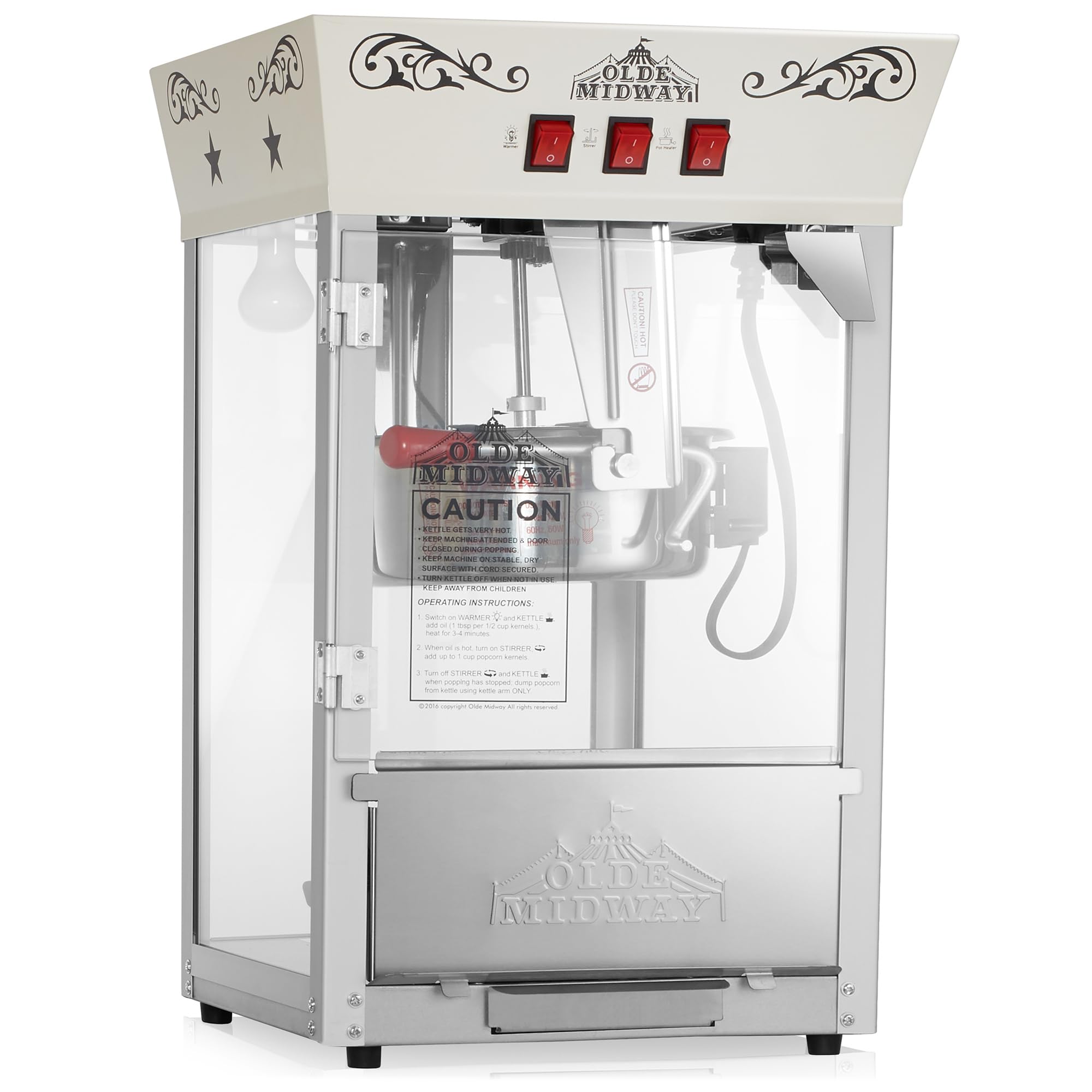 **Olde Midway Vintage-Style Movie Theater Popcorn Machine - 10-Ounce Kettle, Countertop Popper for Home, Parties & Events - Cream Color**