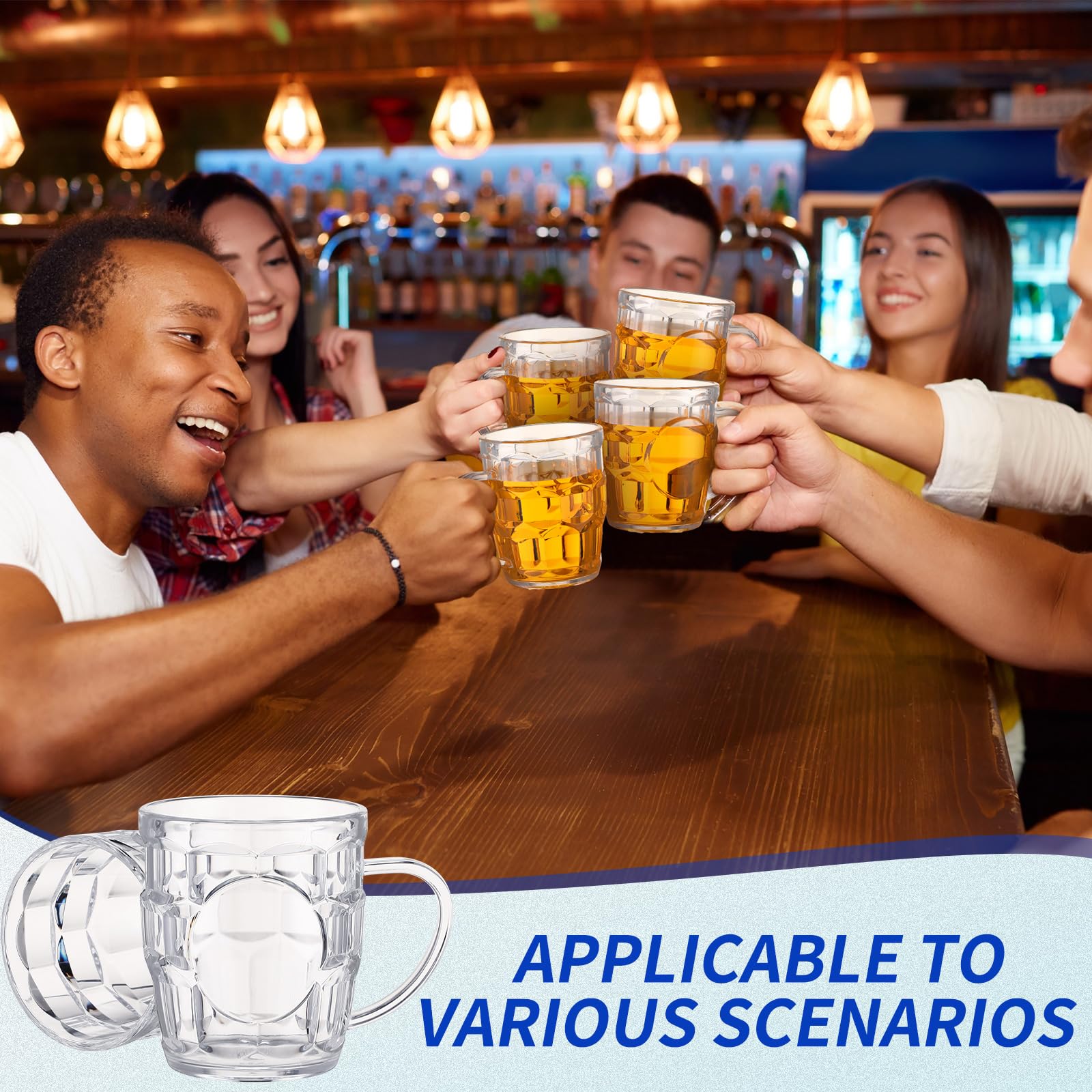 20 Pcs 8 oz Clear Plastic Beer Mugs with Handles - Reusable Dimpled Steins for Oktoberfest, Party, BBQ & Picnic - Durable Mini Beer Glasses for Outdoor Events & Home Decor
