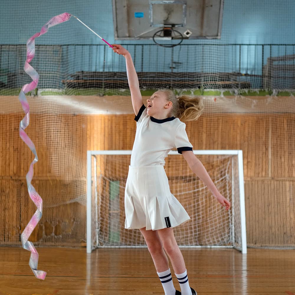HZMM 78.7 Inch Sparkling Dance Ribbon Streamer with Wand, Twirling Rhythmic Gymnastics Ribbon for Kids Girls Adults, Artistic Dancing Training, Talent Shows, Performances, and Stage Events