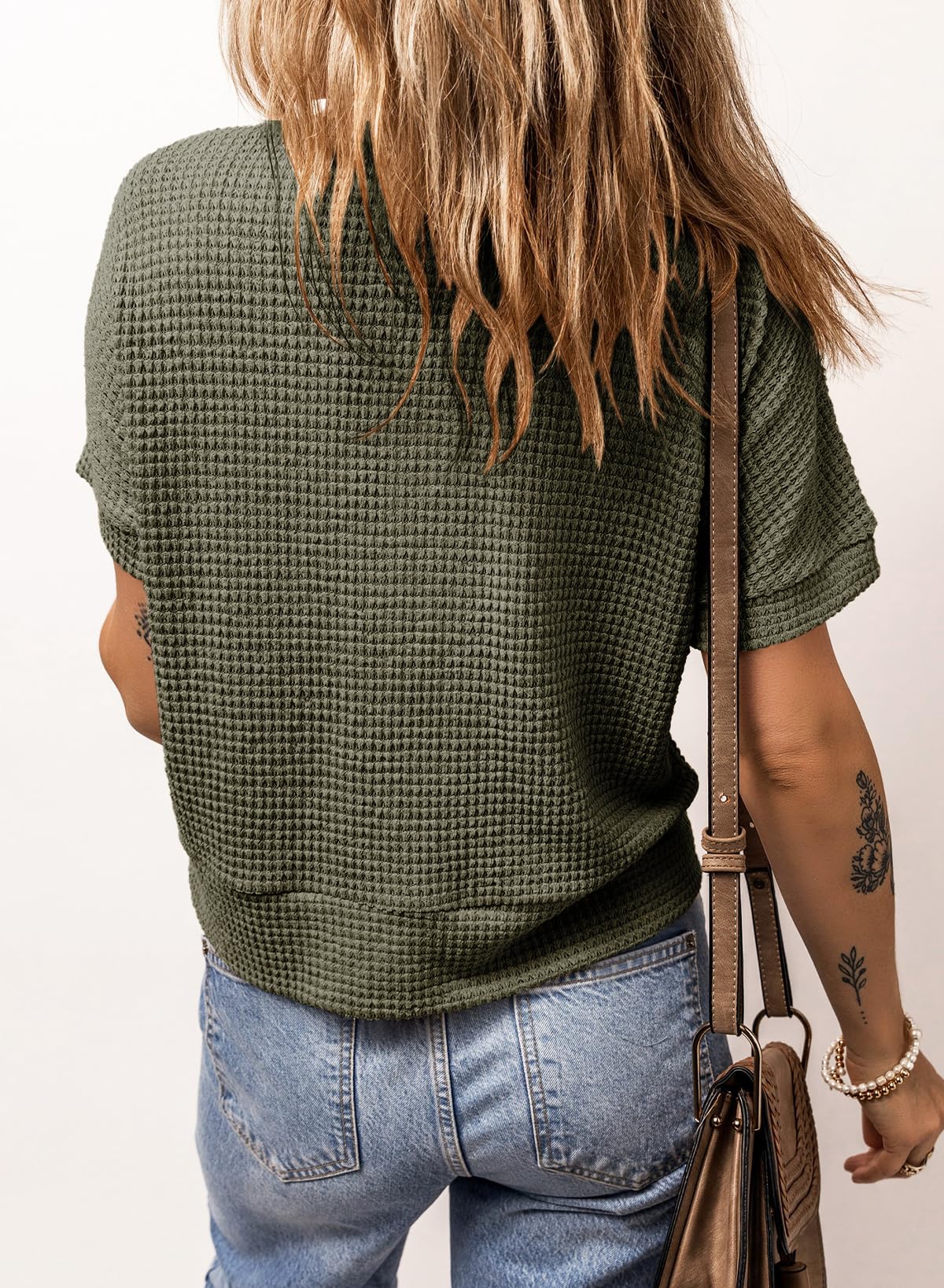 Dokotoo Women's Summer Tops 2025 - Waffle Knit Button Down Shirts, Casual V-Neck Short Sleeve Shacket Jacket, Dressy Blouses for Work, Date Night & Outdoor Activities
