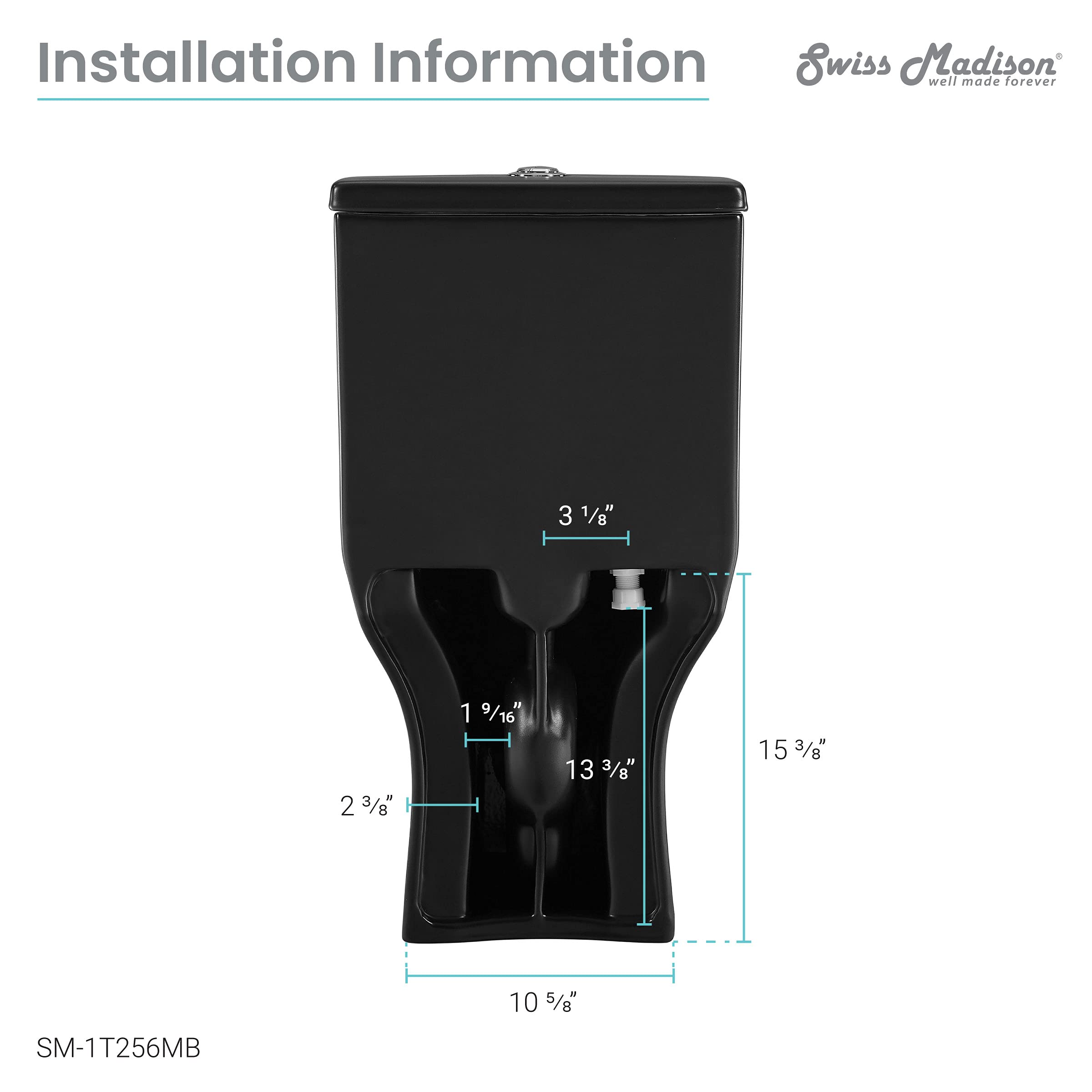 Swiss Madison SM-1T256 Carre Modern One-Piece Toilet - Square Dual Flush 1.1/1.6 GPF Water Efficient - Matte Black Bathroom Toilet for Contemporary Homes & Luxury Apartments