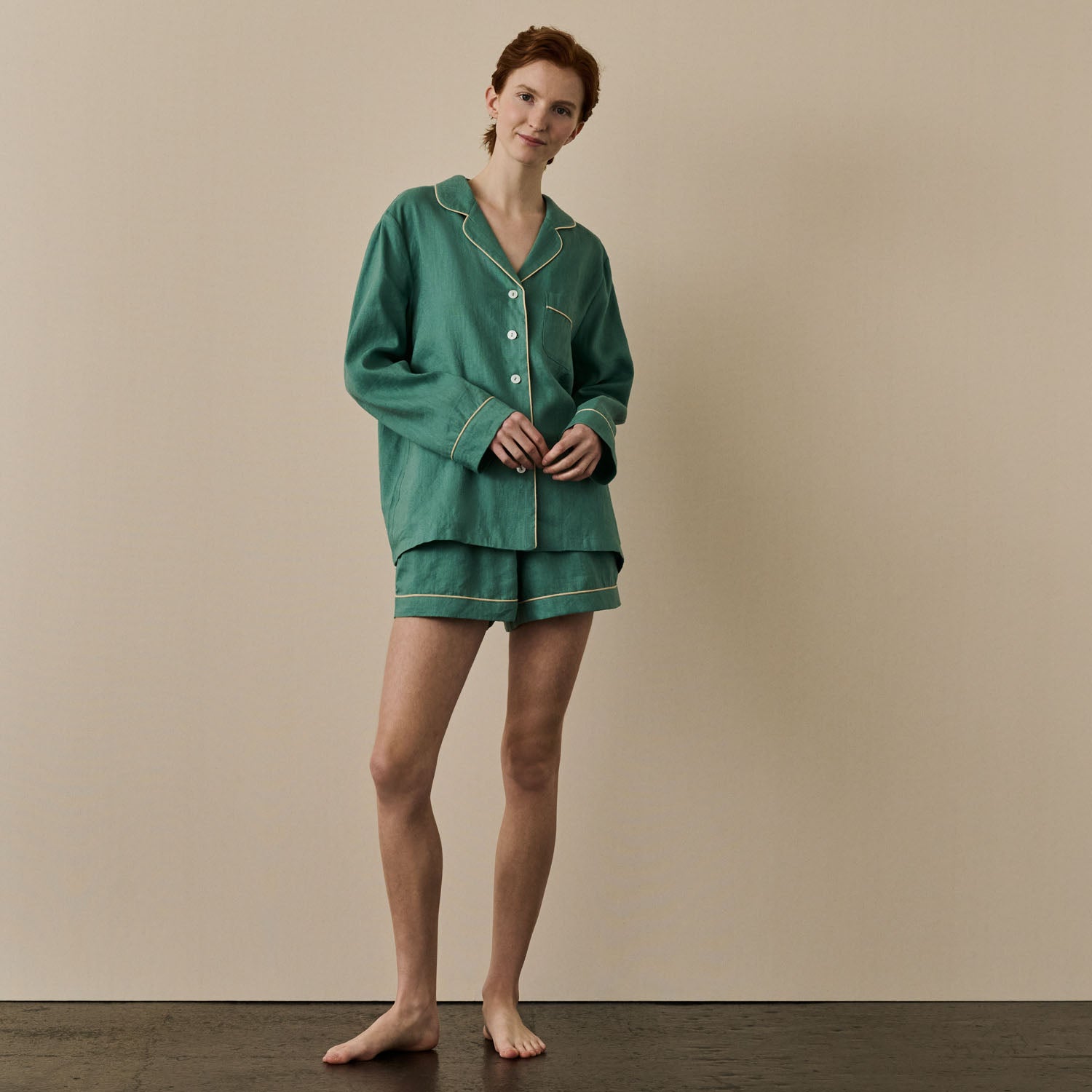 Tranquil Green Linen Pajama Shorts for Women - Soft & Breathable Sleepwear - Perfect for Summer Nights & Lounging at Home