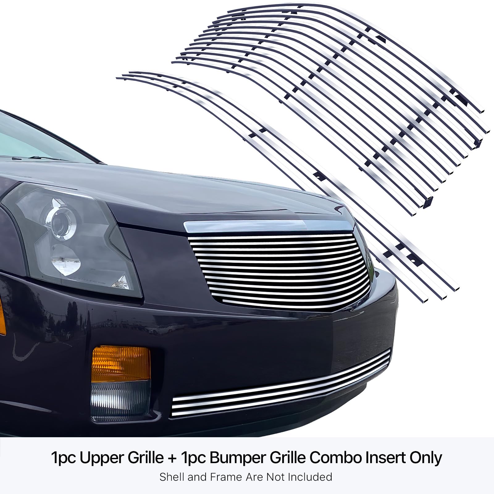 APS Compatible with Cadillac CTS 2003-2007 Main Upper Lower Bumper Billet Front Grill Grille Insert Combo S18-A22978A - Upgrade Your Car's Style for Street Shows & Daily Driving
