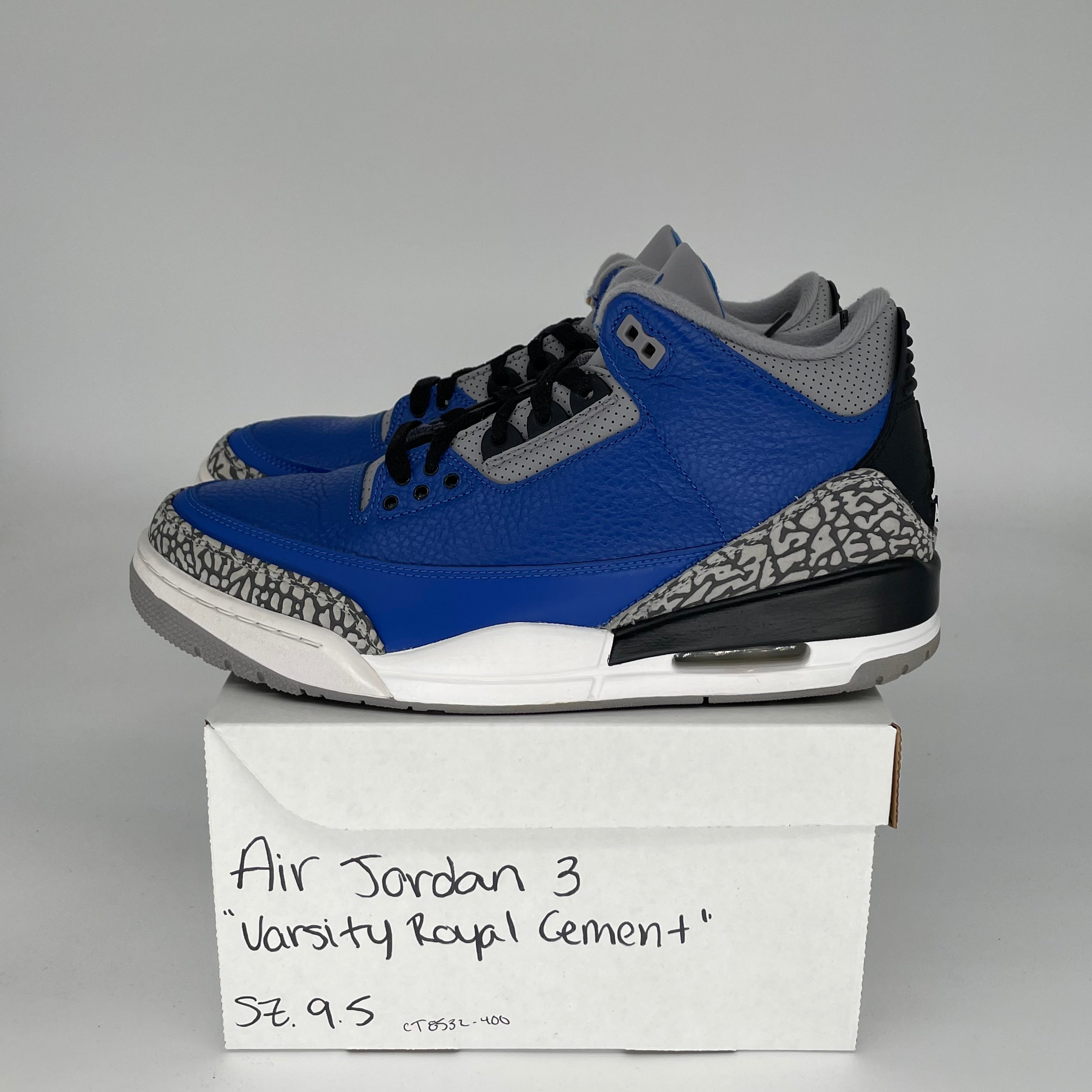 AIR JORDAN 3 VARSITY ROYAL CEMENT Retro Sneakers - Men's Size 9.5/Women's Size 11 - Style CT8532-400 - Basketball Shoes for Streetwear & Casual Outfits