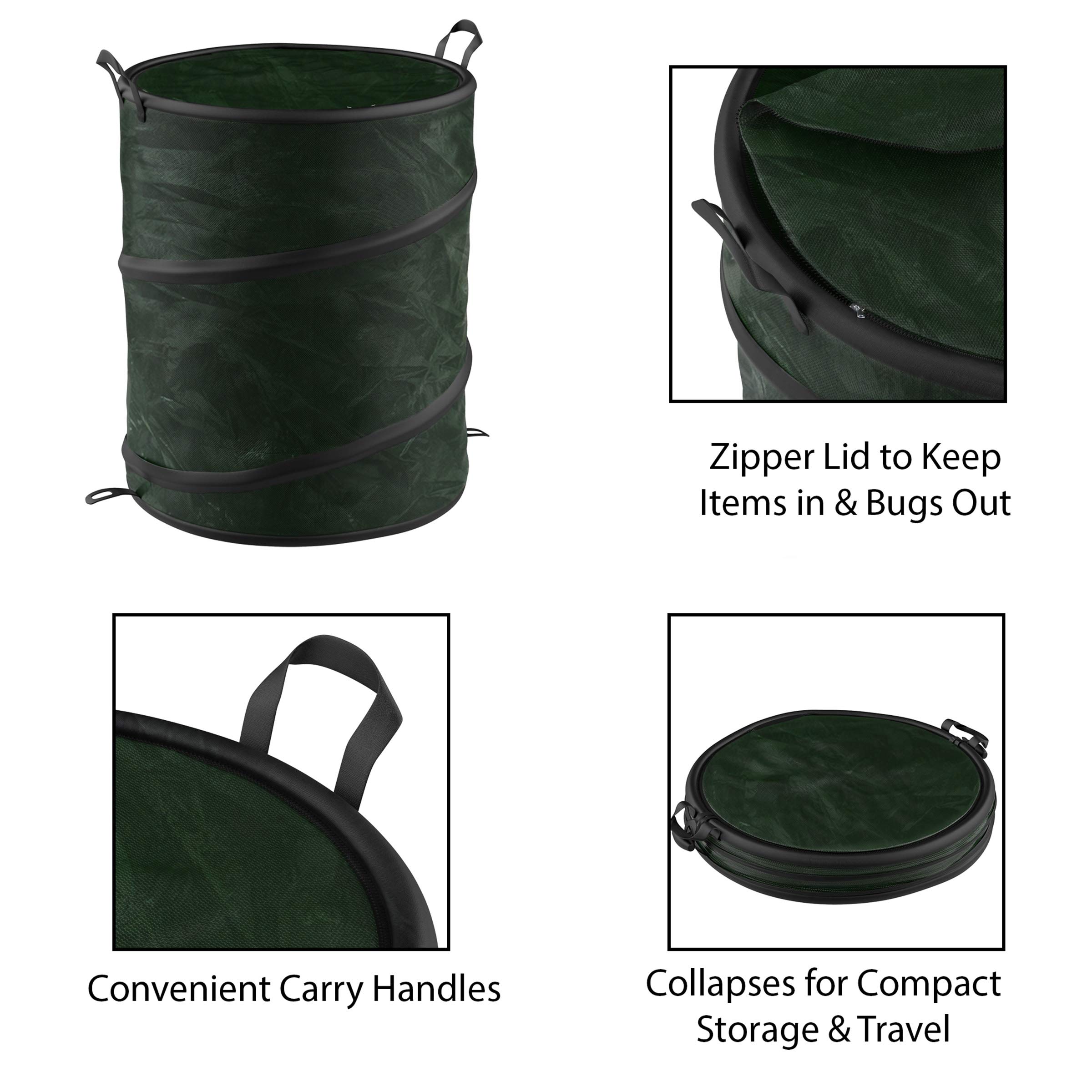 Texsport Collapsible Utility Bin with Lid - Portable Waste Bin & Trash Can for Camping, Picnics, and Outdoor Activities - Green (Model 11120)