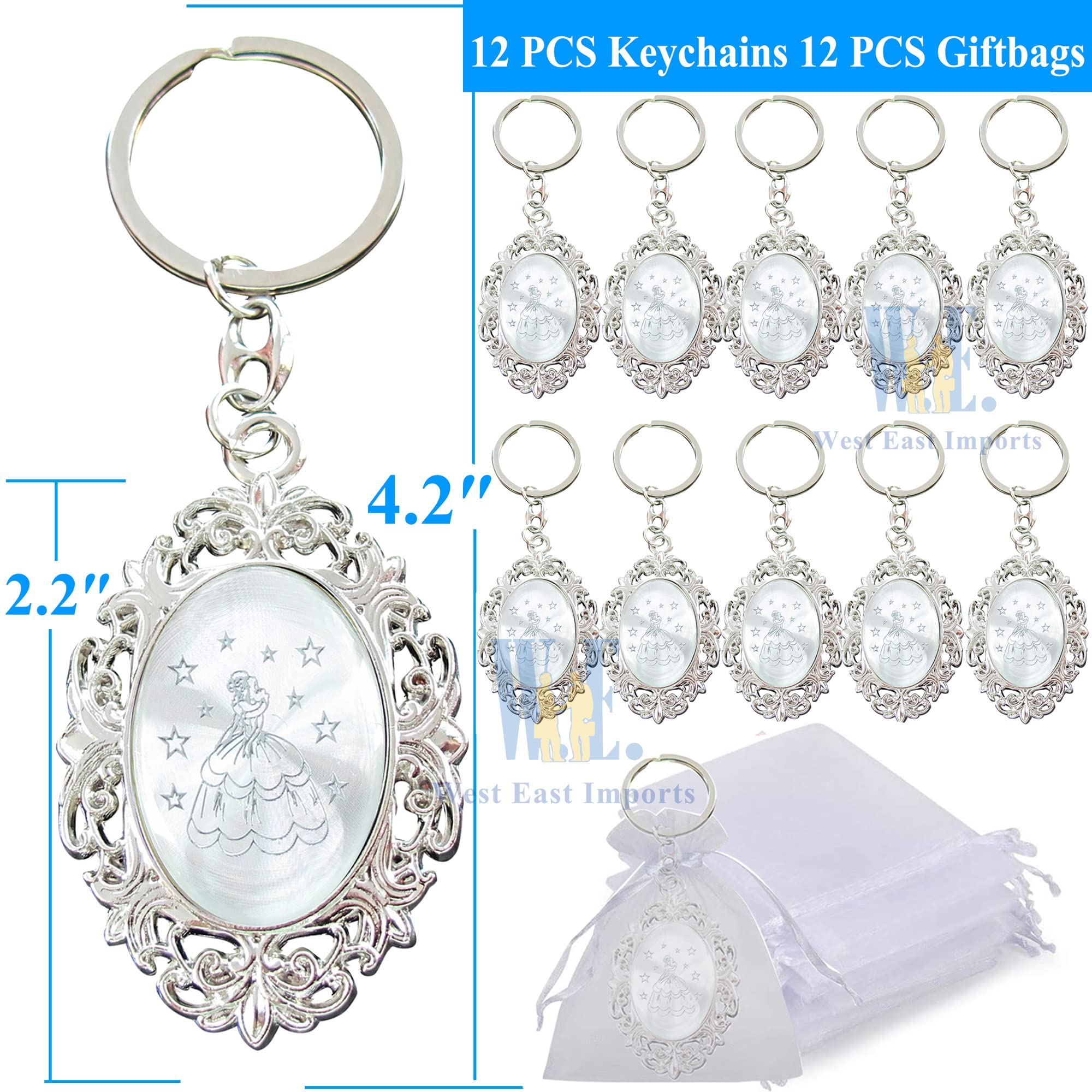 12-Piece Quinceañera Keychain Set - Cinderella Theme Party Favors for Sweet 15, Sweet 16 & 18th Birthday Celebrations - Includes Gift Bags - Perfect for Quinceañeras, Debuts & Coming-of-Age Parties