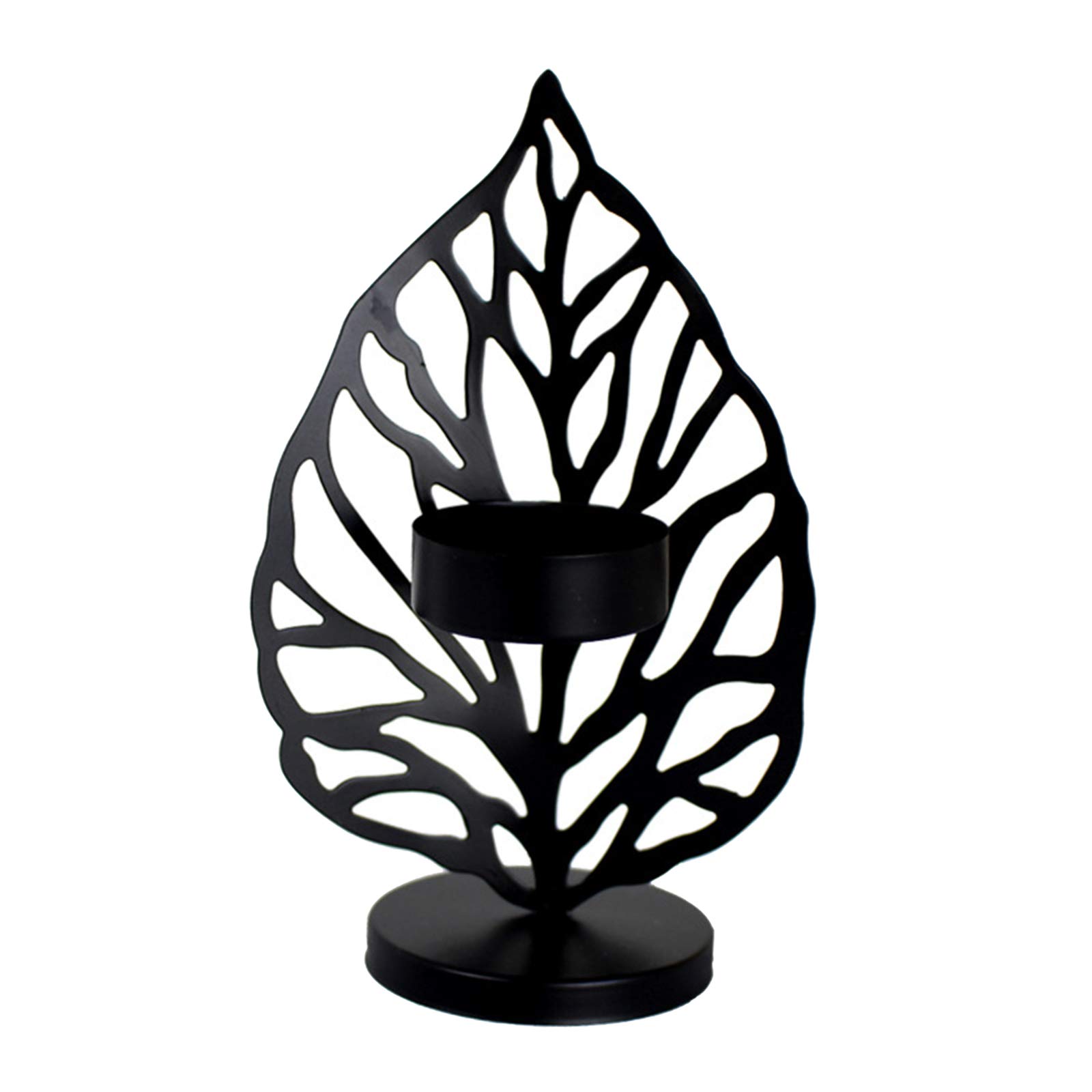 Vintage Wrought Iron Leaf Candle Holder - Decorative Tea Light Stand for Table, Living Room, Home Decor - Elegant Black Centerpiece for Romantic Dinners, Wedding Decor & Cozy Ambiance