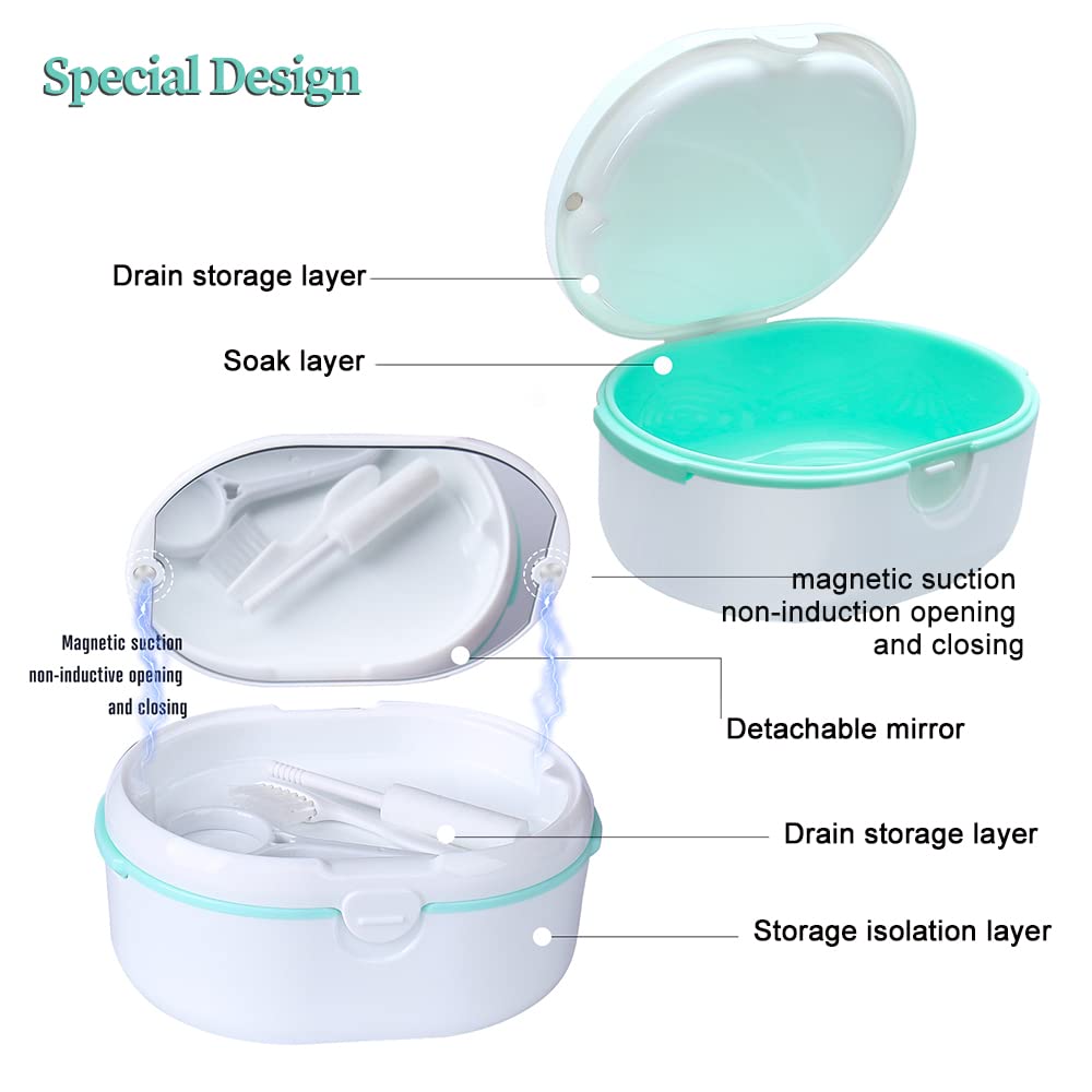 Premium Double Slot Denture Case for Wet & Dry Storage | Portable False Teeth Container with Lid | Ideal for Travel, Home & Office Use (White)