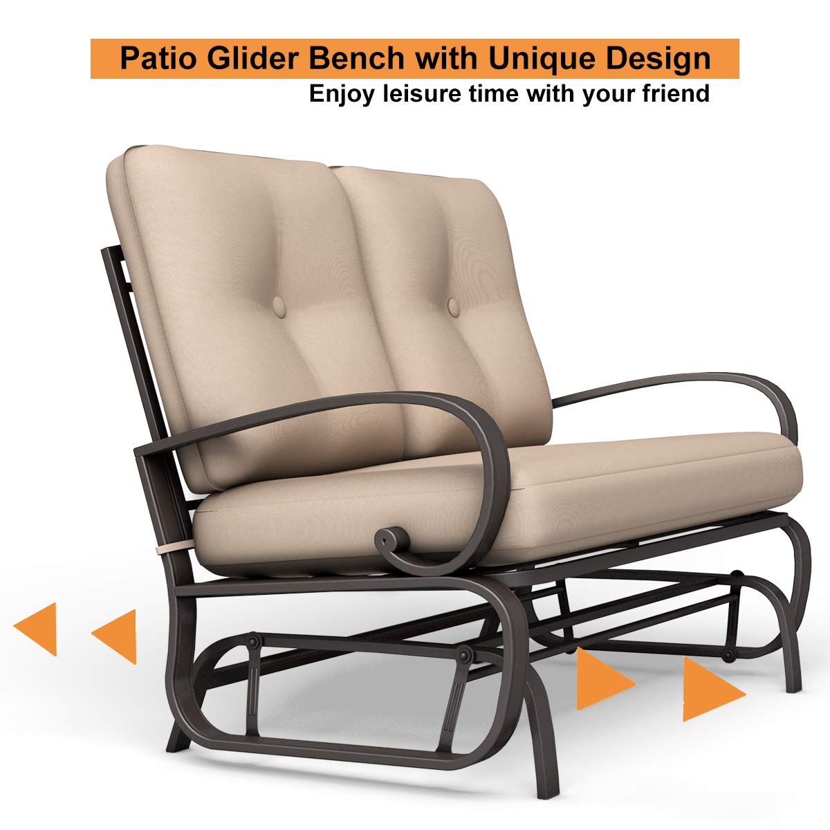 Giantex Outdoor Glider Bench - 2 Person Patio Loveseat with Removable Cushion & Thick Padded Seat, Durable Steel Frame Glider Swing Chair for Deck, Garden, Poolside, Yard, Balcony, Porch - Perfect for Relaxing & Enjoying Outdoor Moments (Beige)