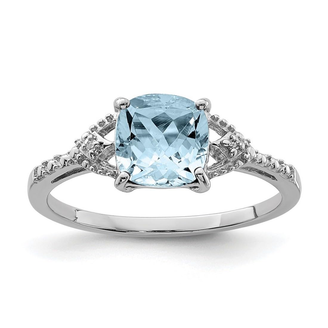 925 Sterling Silver Rhodium Plated Diamond & Aquamarine Ring for Women - 2mm Wide Wedding Band, Anniversary Gift, Birthstone Jewelry (March) - Perfect for Engagement, Valentine's Day & Special Occasions