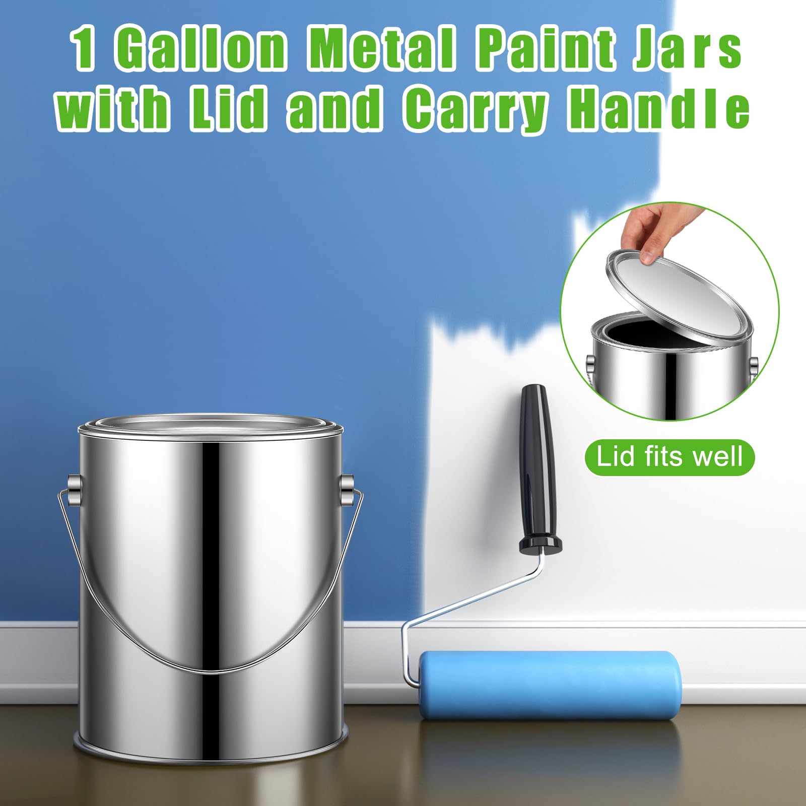 Uiifan 12-Pack 1 Gallon Metal Paint Cans with Lids & Handle - Silver Empty Paint Buckets for Varnish, DIY Crafts, Art Supplies Storage - Perfect for Home Improvement, Woodworking & Studio Organization
