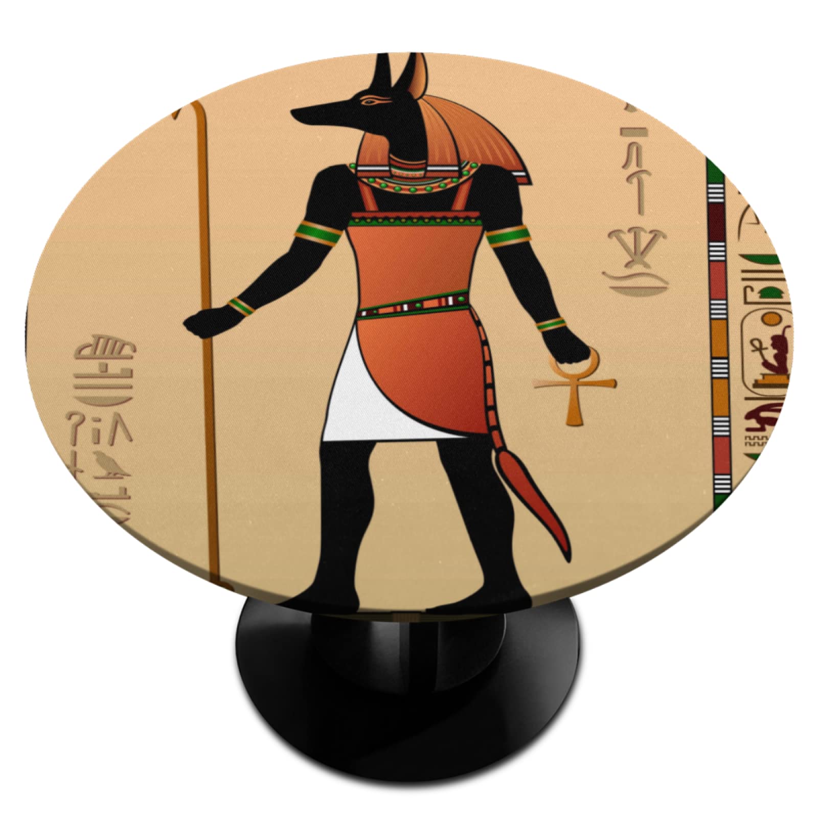 Egyptian Murals Round Elastic Fitted Tablecloth - Washable & Wipeable Table Cover Protector for Dining, Kitchen, Picnic, Party (Fits 36