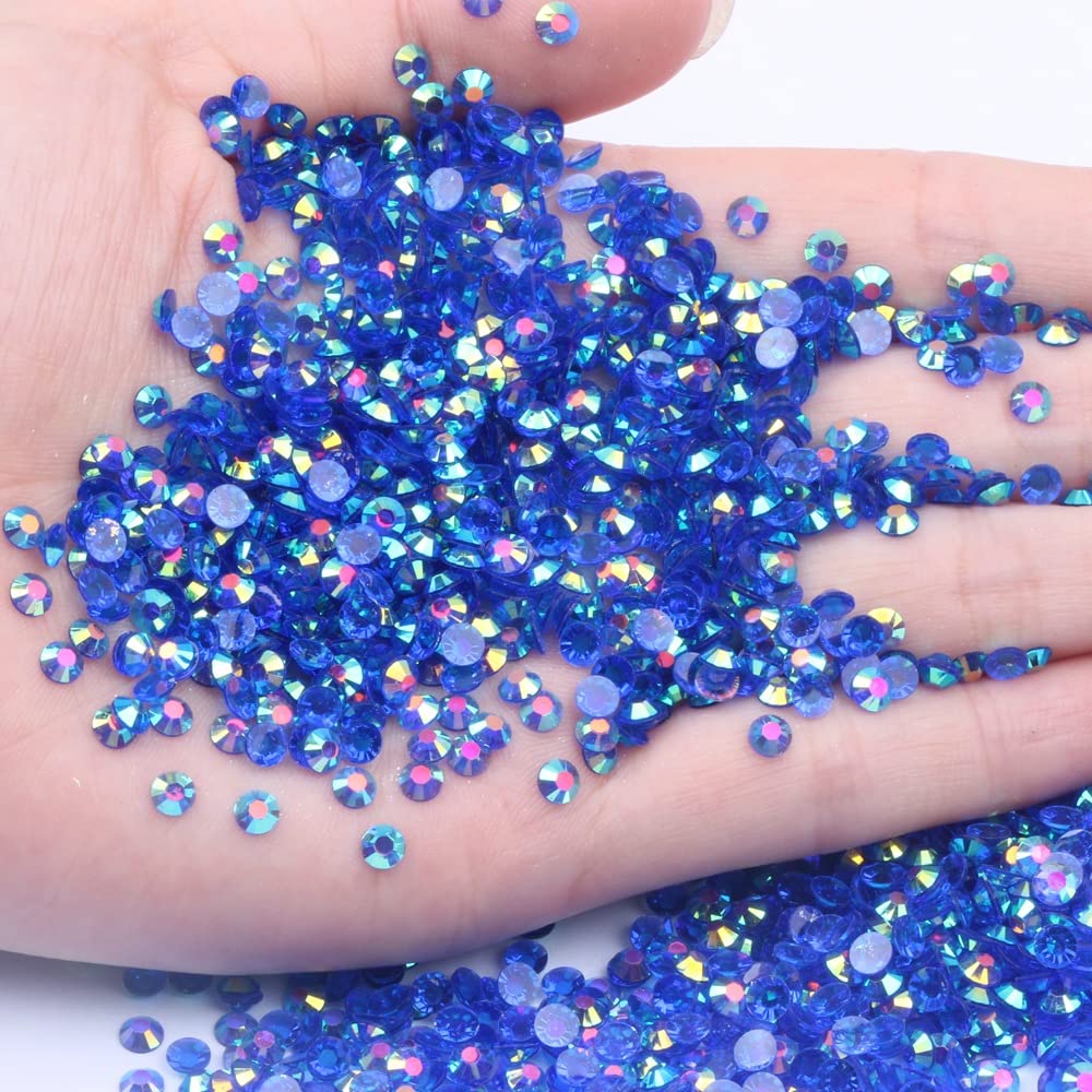 1000Pcs Transparent AB Flat Back Nail Art Rhinestones - Mixed Sizes 2/3/4/5/6mm Crystal Gems for DIY Nails, Crafts, Jewelry Making - Perfect for Manicures, Home Decor, Scrapbooking (36T Sapphire Blue AB)