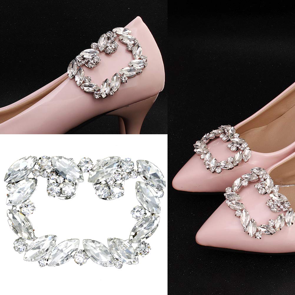TENDYCOCO Fashion Crystal Shoe Buckle Rhinestone Shoe Clips - DIY Shoe Decor Accessories for Wedding Bride Women (Silver) | Perfect for Bridal Shoes, Prom, Evening Gowns & Special Occasions