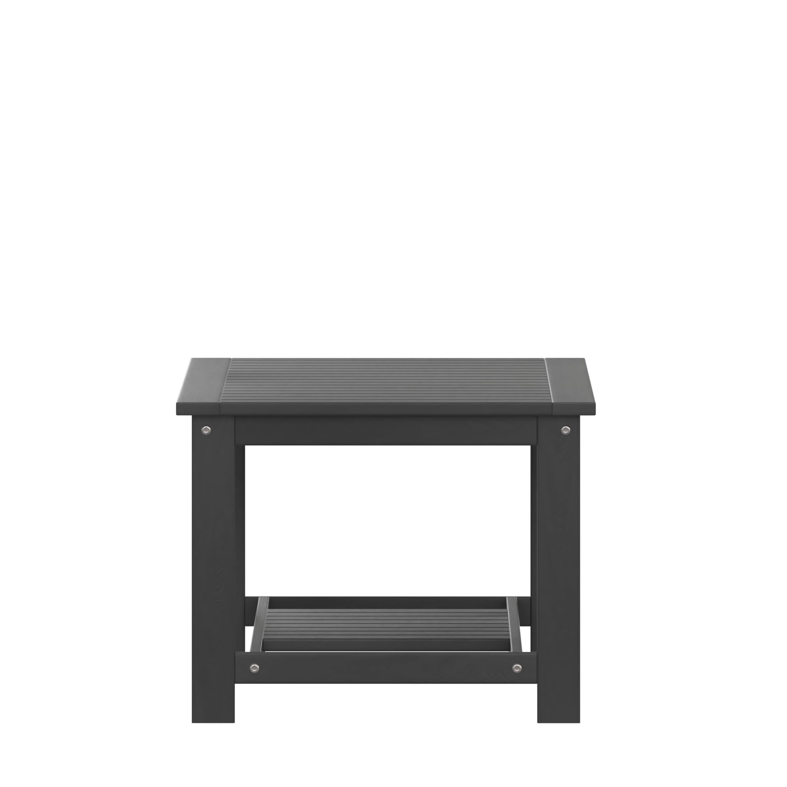 Two-Tiered Commercial Grade Adirondack Coffee Table - Durable Black Poly Resin Wood - All-Weather Outdoor Furniture - Slatted Shelf Design - Perfect for Patio, Deck, Garden, and Poolside Relaxation