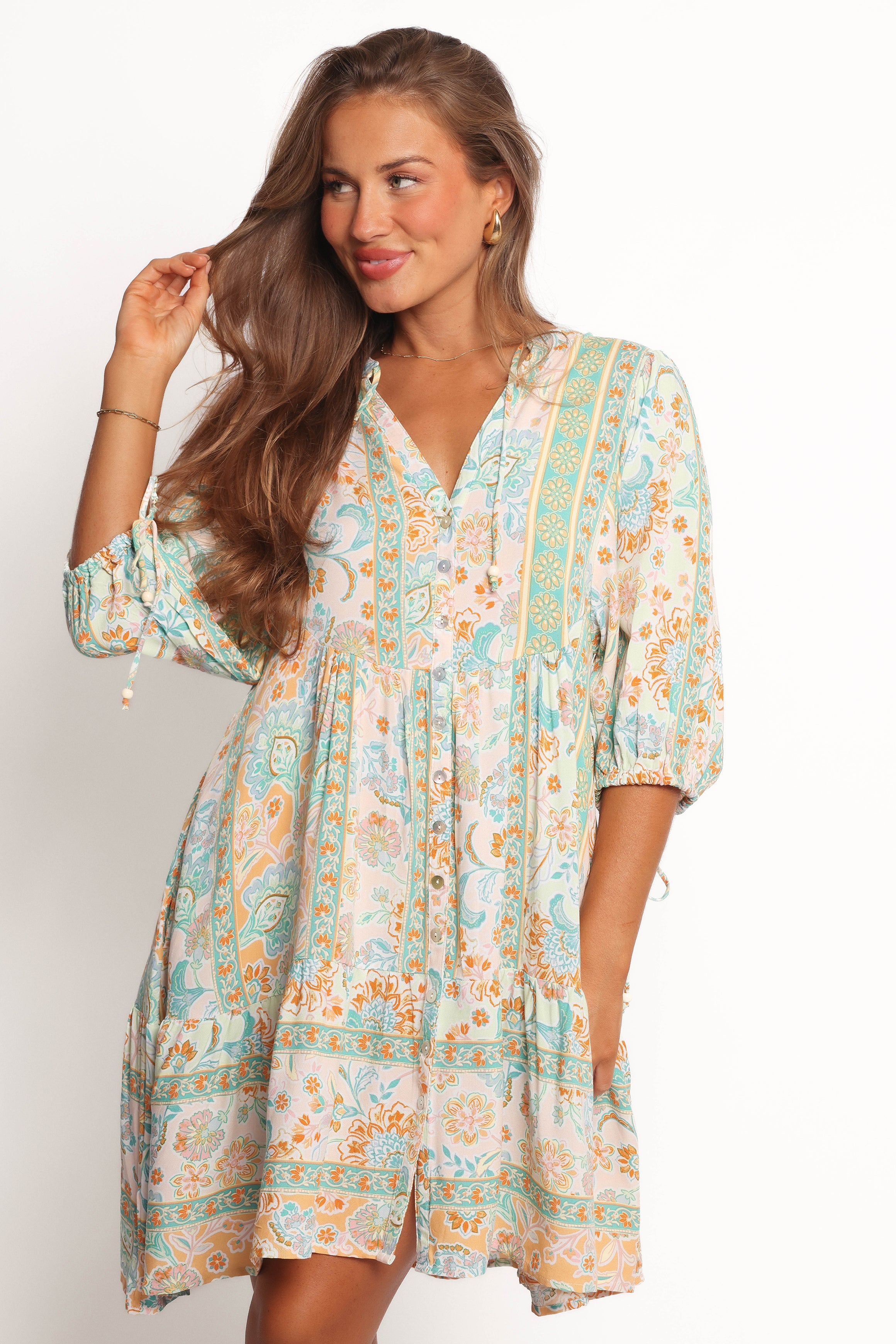 Arden Mini Dress - Green Multi Color Floral Print, Women's Casual Summer Dress for Beach, Party & Vacation