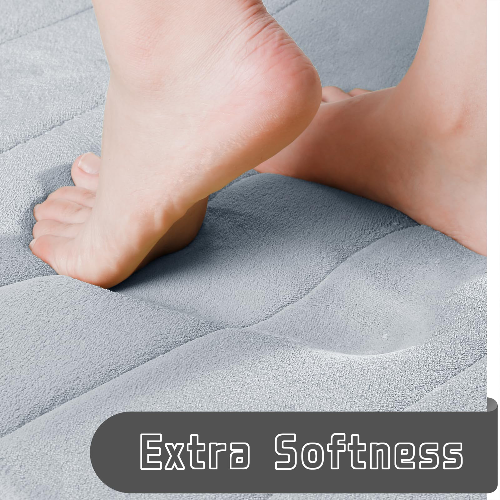 Yimobra 2-Piece Memory Foam Bath Mat Set - Ultra Soft Non-Slip Bathroom Rugs (17x24 & 24x20.4 Inches) - Quick Dry, Super Absorbent U-Shaped Toilet Mats for Bathroom Floor - Silver - Perfect for Bathrooms, Showers & Spa Areas