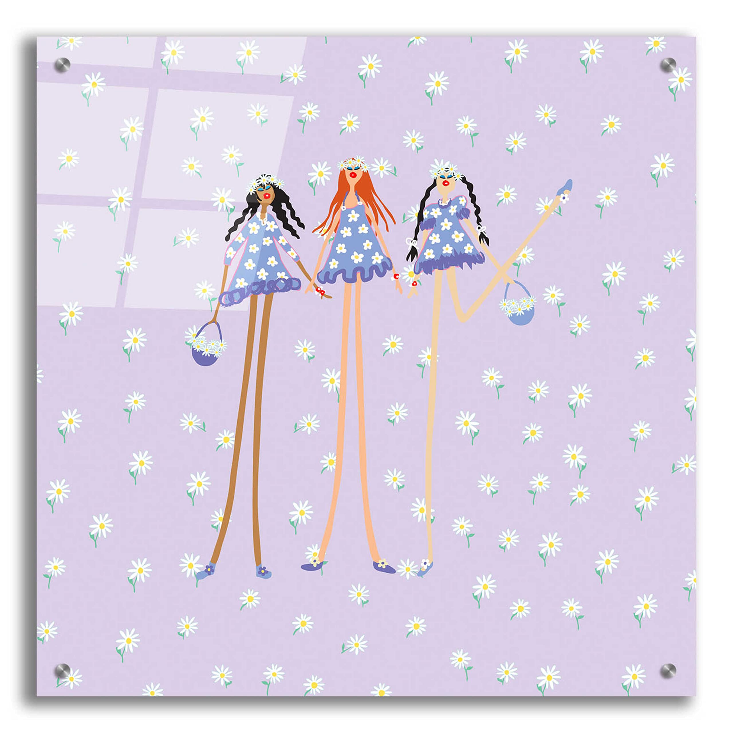 Epic Art 'Flower Girls' by Caroline Benchétrit - 24x24 Inch Acrylic Glass Wall Art Painting, Modern Home Decor for Living Room, Bedroom & Office
