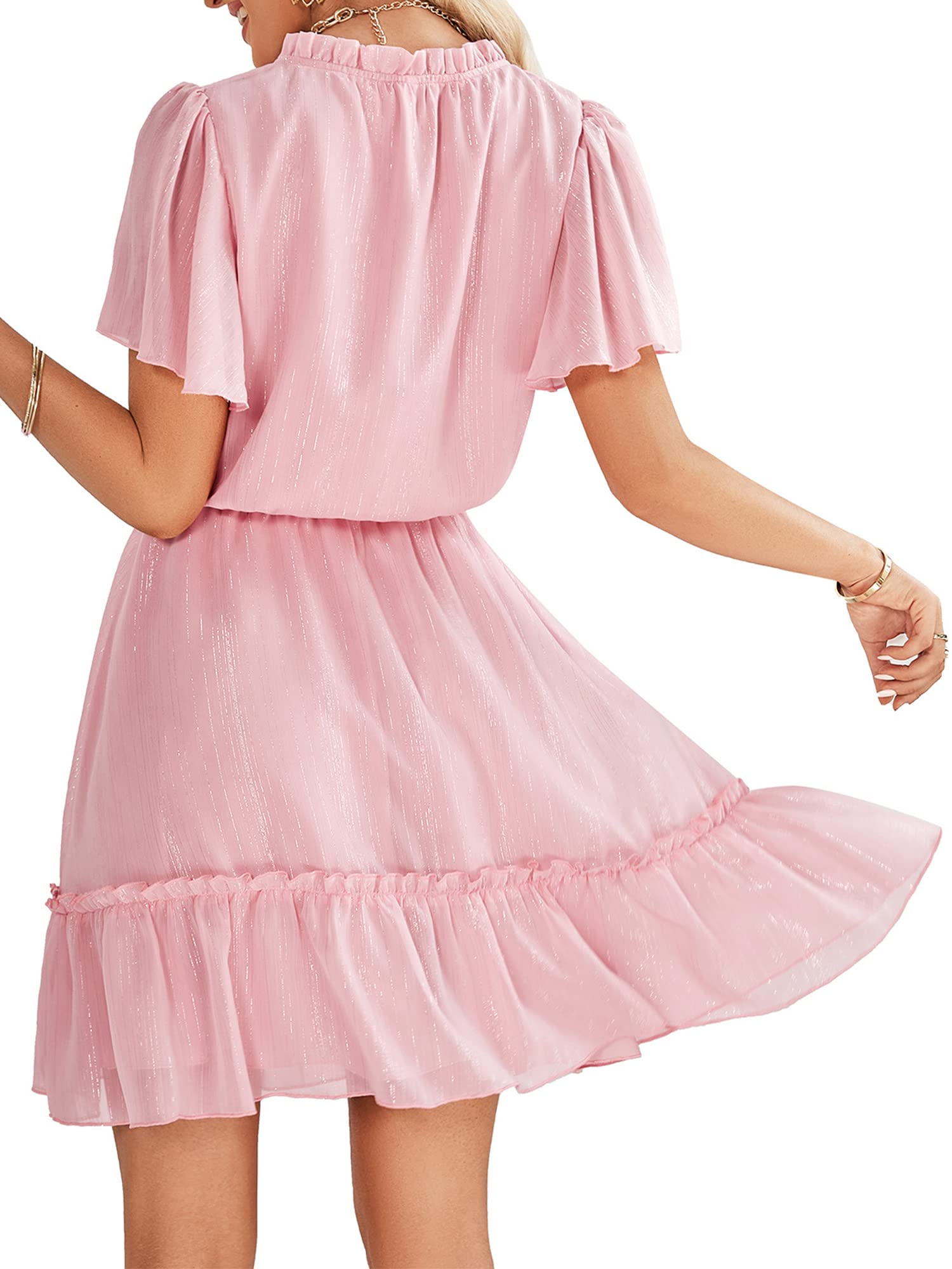 Infashule Women's Summer Dresses 2023 - Short Sleeve V-Neck Ruffle Flowy A-Line Swing Dress for Casual Outings, Beach Vacations & Date Nights