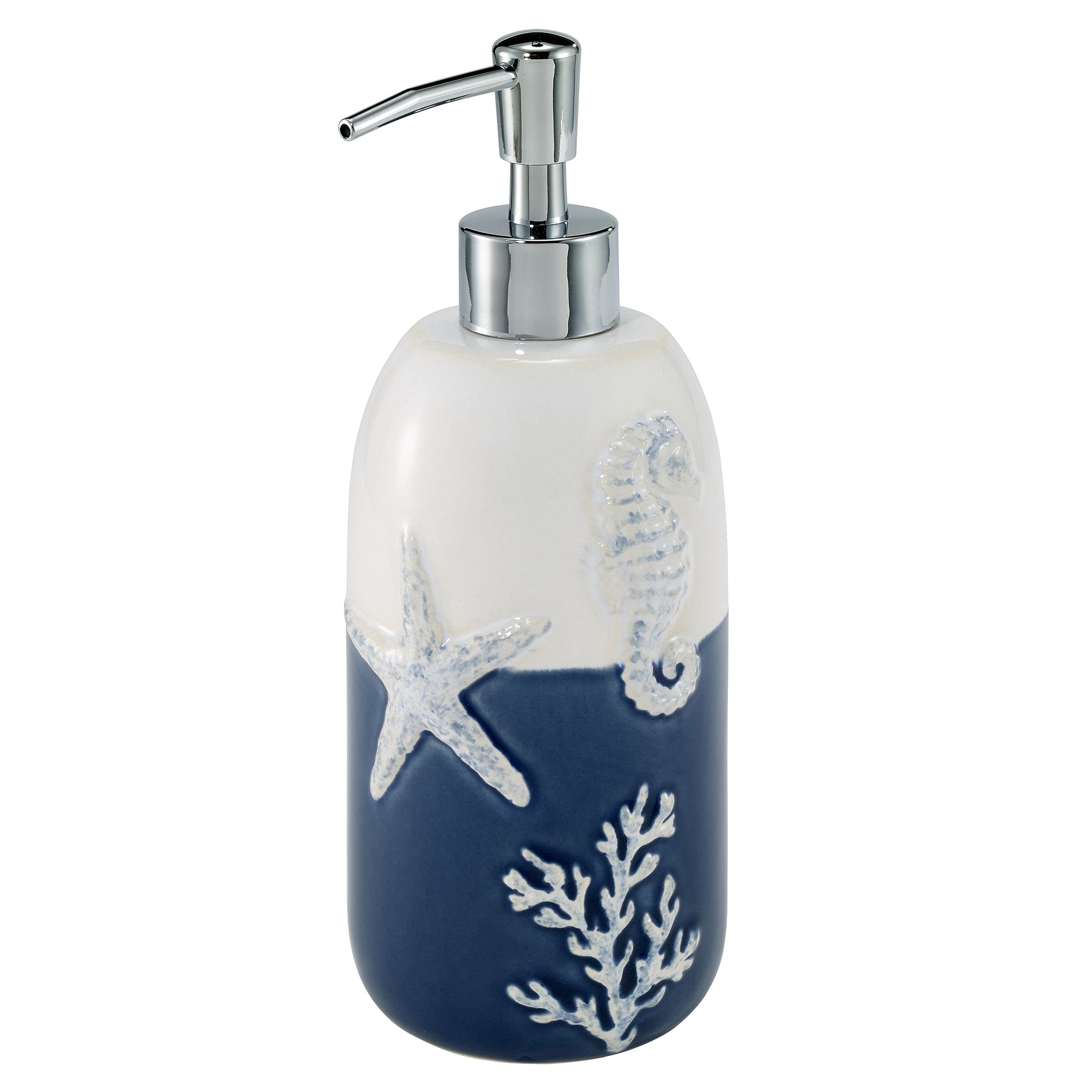 Avanti Linens 4-Piece Bathroom Accessory Set | Ocean Inspired Batik Coastal Decor | Matching Soap Dispenser, Toothbrush Holder, Tumbler & Tray | Perfect for Coastal, Beach House or Nautical Themed Bathrooms