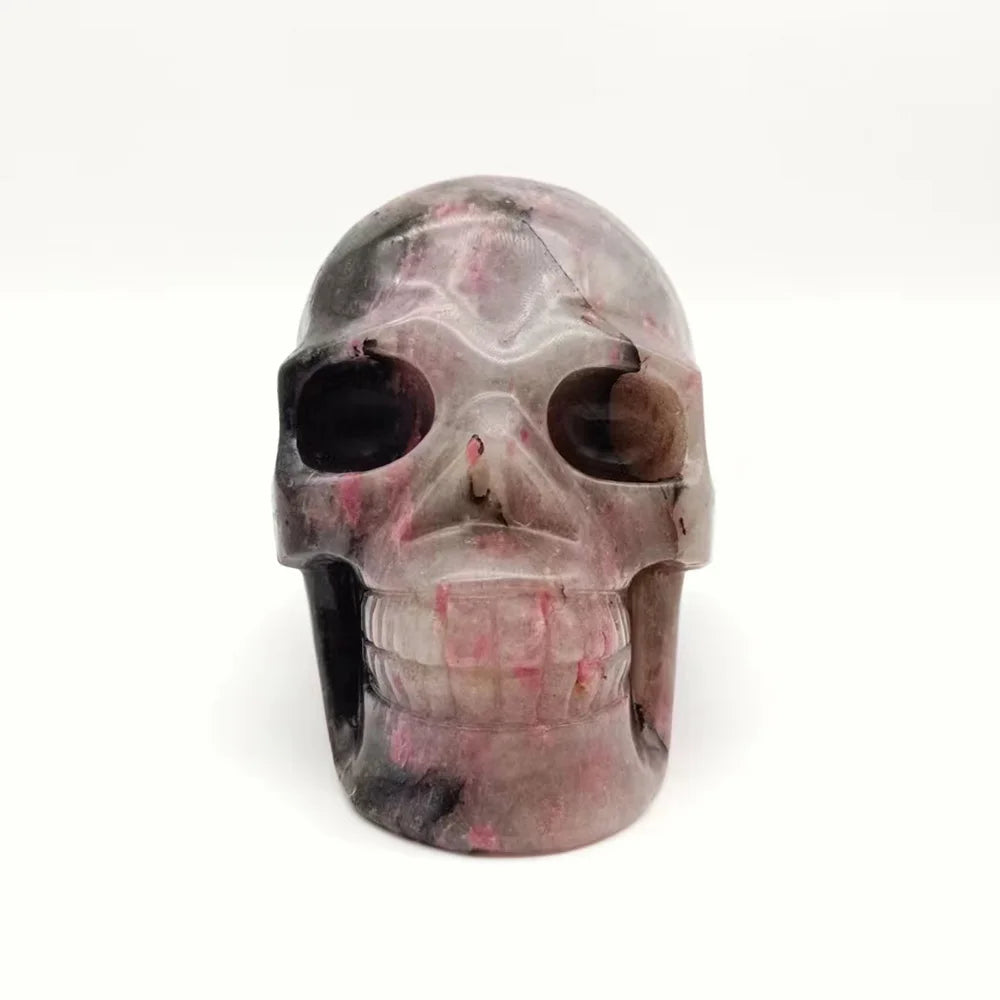 Natural Dark Rhodonite Skull Healing Crystal - Hand-Polished Gemstone Sculpture for Home Decor, Meditation, and Halloween Gifts | Spiritual Healing, Altar Decor, Unique Present