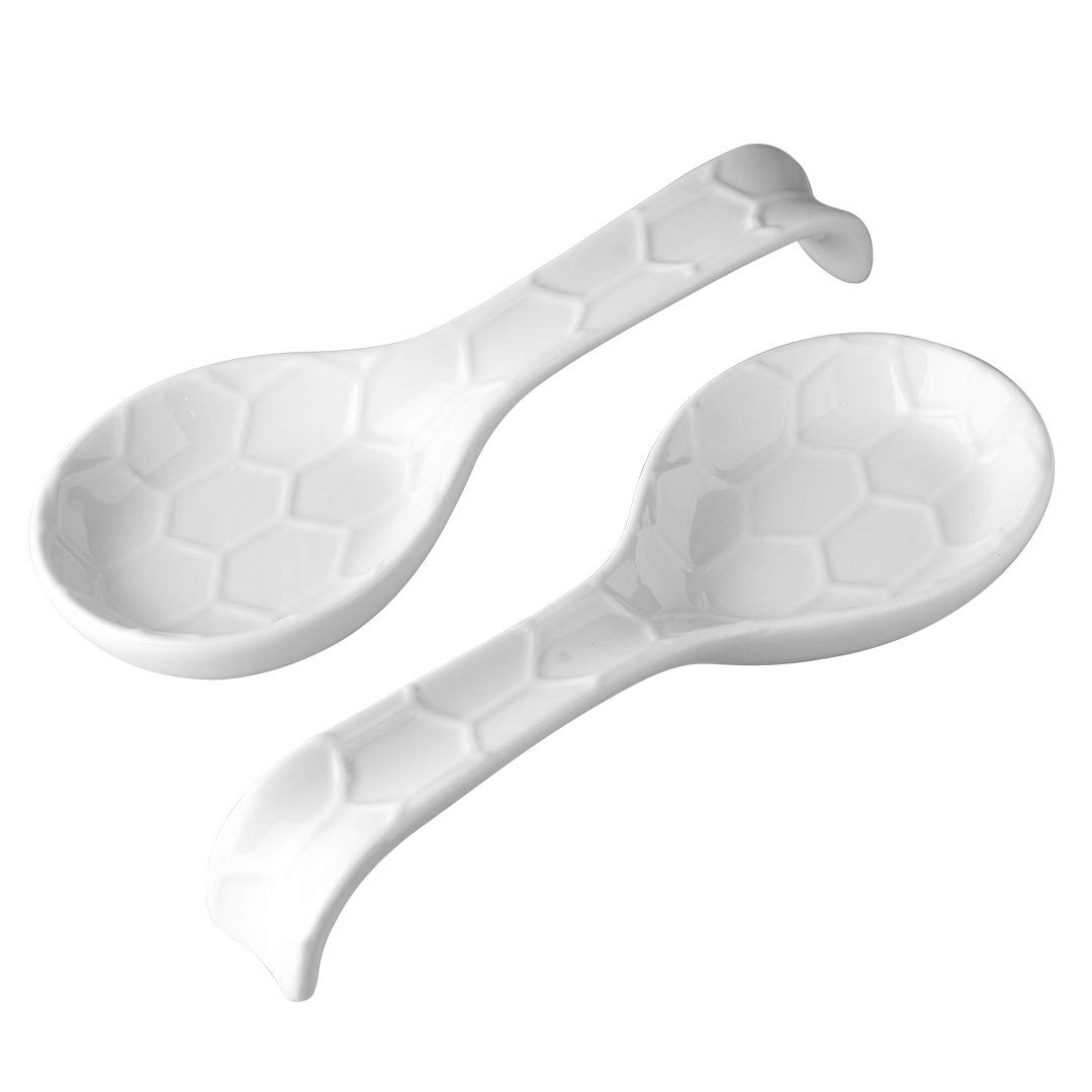 2 Pack Ceramic Spoon Rests for Stove Top - Large Porcelain Utensil Holder for Kitchen Counter - Perfect for Spoon, Ladle, Tong & Spatula - Elegant Kitchen Decor Accessories for Cooking & Serving