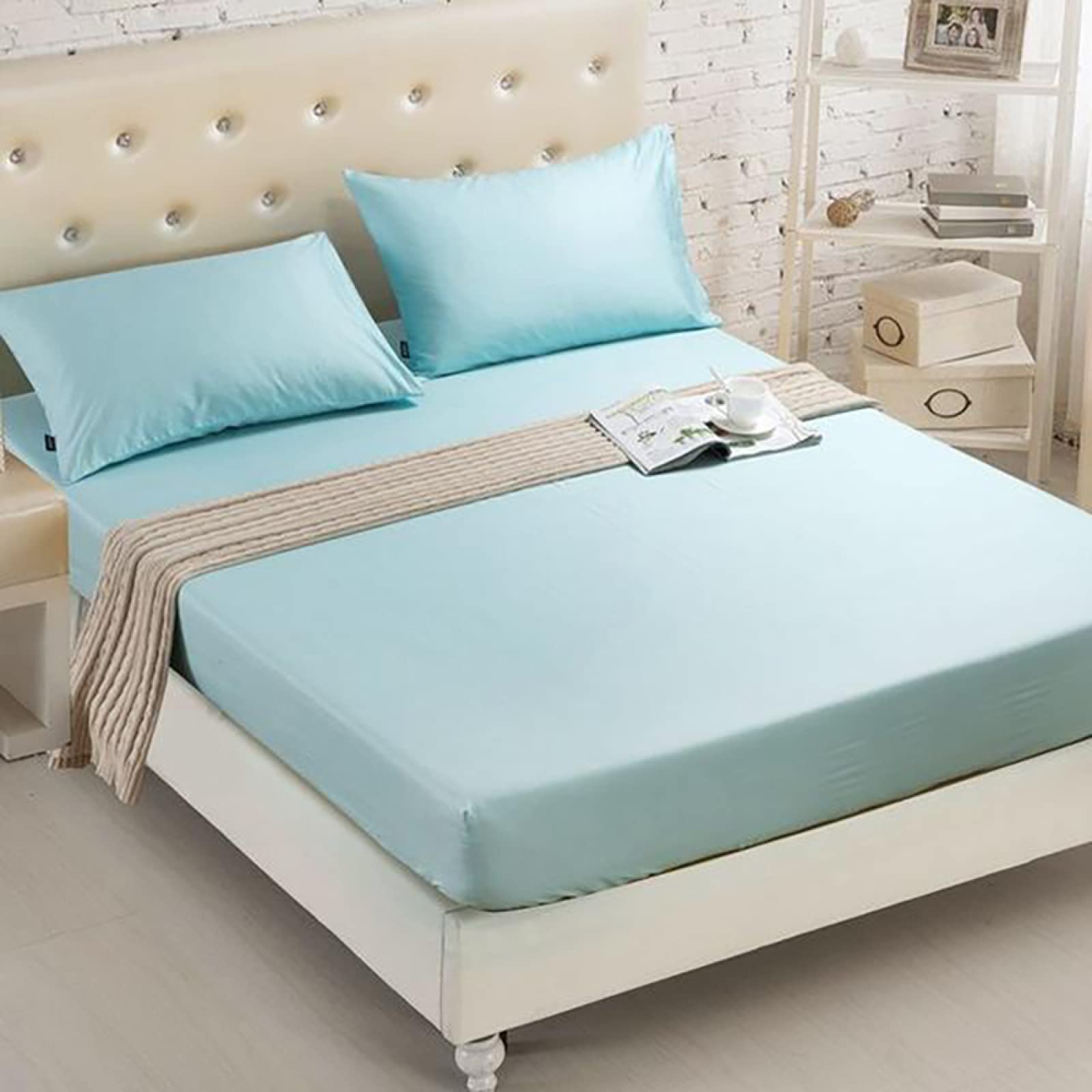 ANJENLY Solid Color Fitted Bed Sheet - 100% Cotton & Polyester Blend - Full/Queen/King Size - Modern Fashion Bedding (No Pillowcase Included) - Perfect for Home, Hotel, and Dorm Room Use