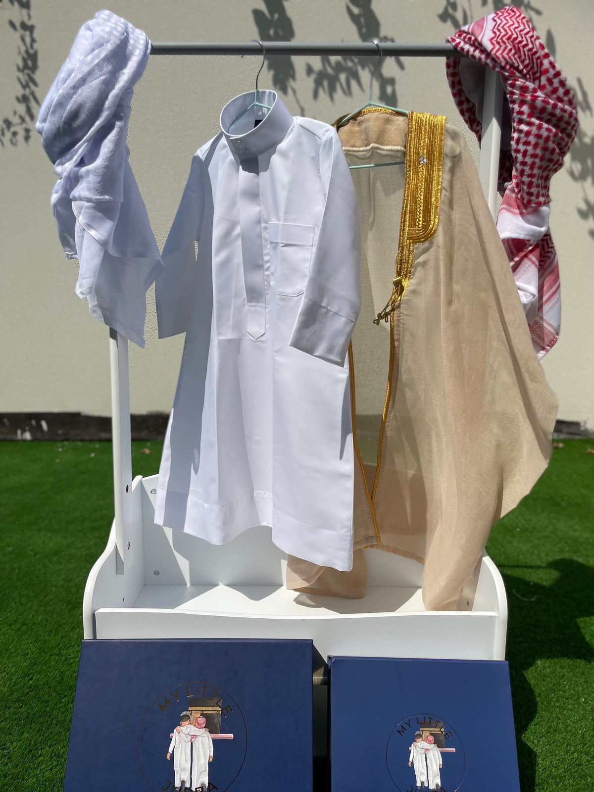 Premium Baby Boy Thobe Gift Set - Beige Bisht for 0-12 Months | 4-Piece Outfit for Newborns, Eid, Baptism & Special Occasions