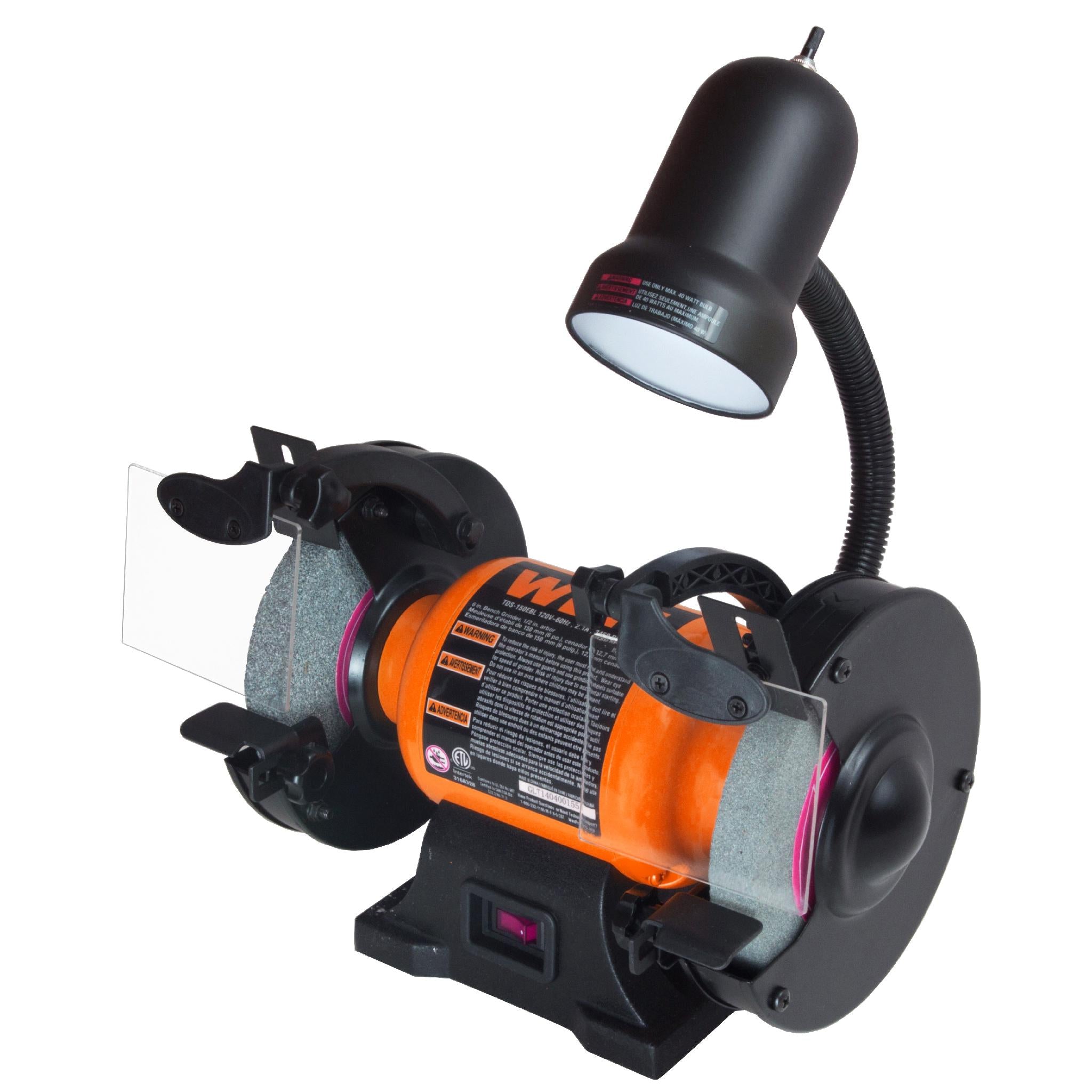 WEN BG4276 2.1 Amp 6 Inch Single Speed Bench Grinder with Flexible Work Light - Heavy Duty Metal Grinding & Sharpening Tool for Workshop, Garage & DIY Projects