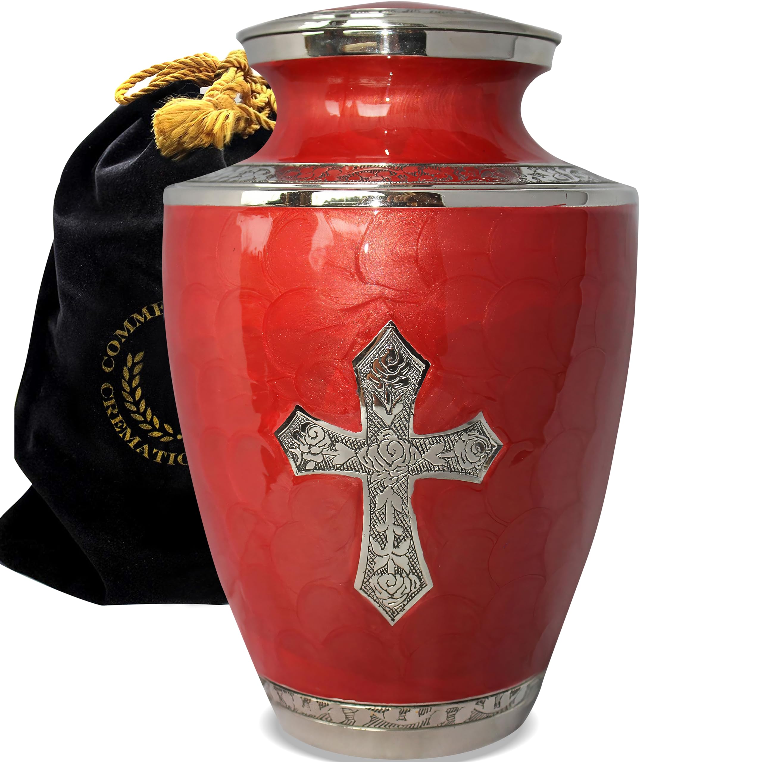Red Cross Cremation Urn for Human Ashes - Large Adult Urn for Women, Memorial Urn for Mom - Perfect for Home Display, Burial, or Funeral Ceremony