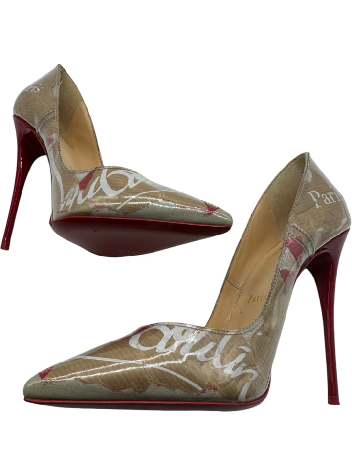 Christian Louboutin Tan Graphic Print D'Orsay Pumps Size 36 (US 6) - Women's Luxury High Heels for Weddings, Parties & Special Occasions