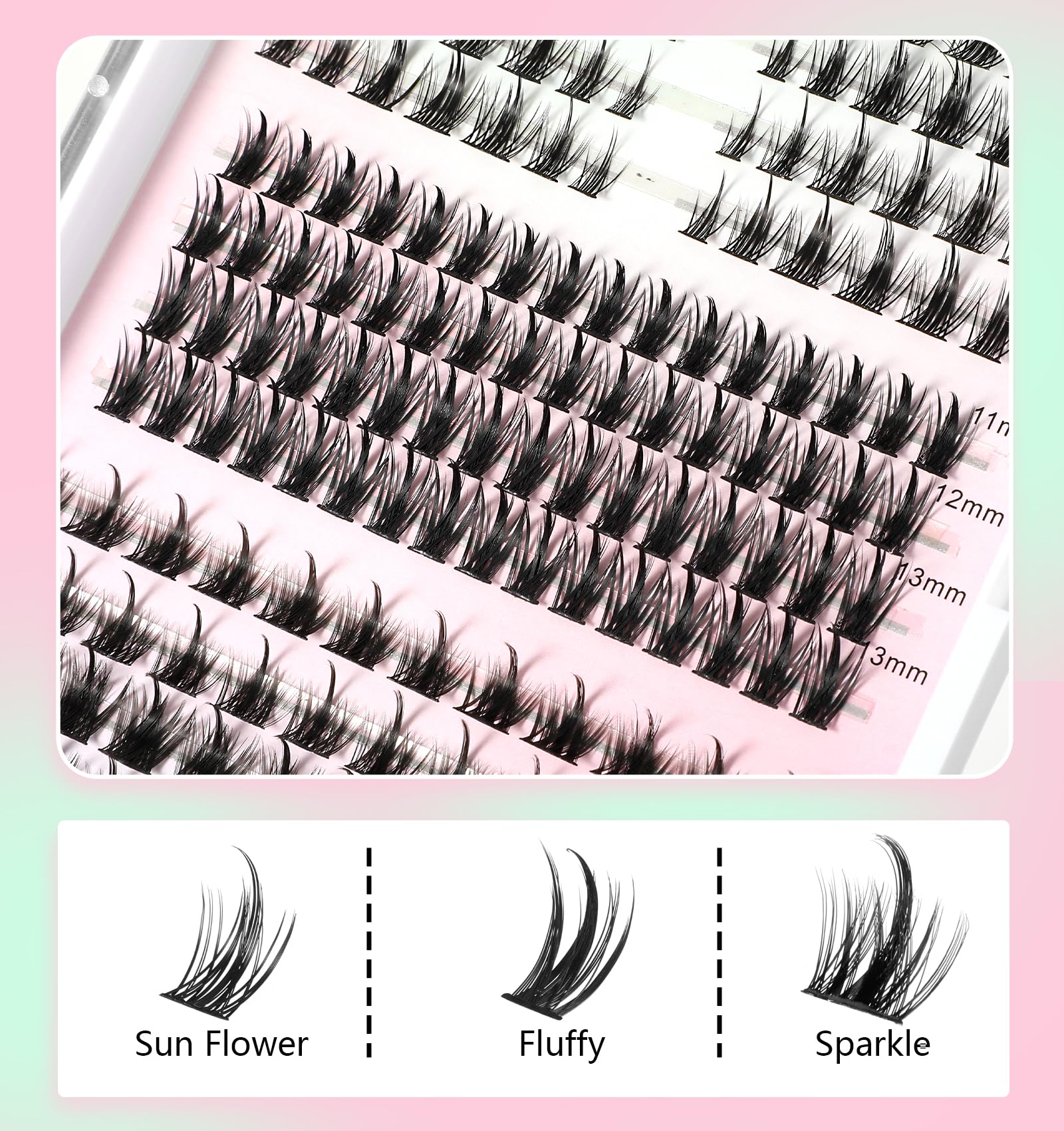 Anime Lash Clusters 168Pcs - 3 Styles Wispy Natural Lashes for Cosplay & Korean Makeup