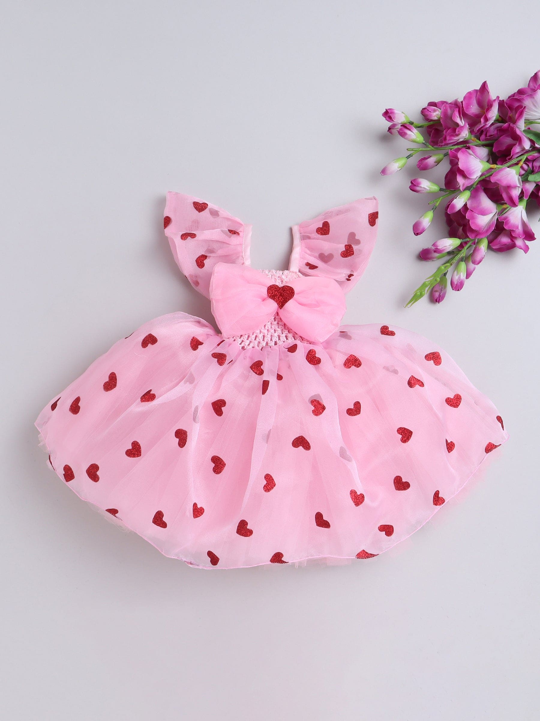 Pre Order Love Heart Organza Knee Length Gown - Elegant Pink Prom Dress for Women | Perfect for Weddings, Parties & Special Occasions