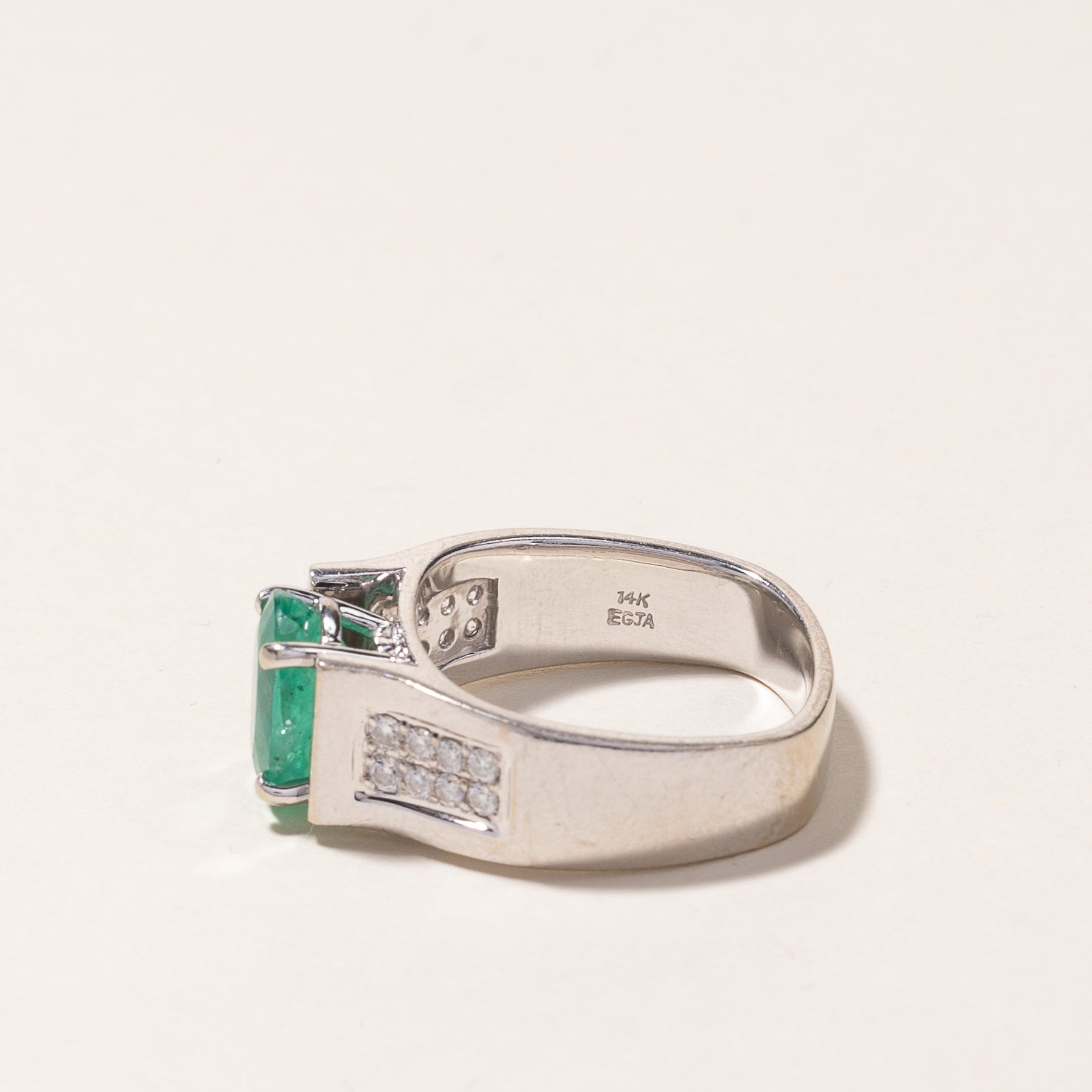 14K White Gold Emerald and Diamond Ring - 2.11ct Emerald & 0.28ctw Diamonds - Size 7.5 - Elegant Engagement, Anniversary or Gift Jewelry for Women