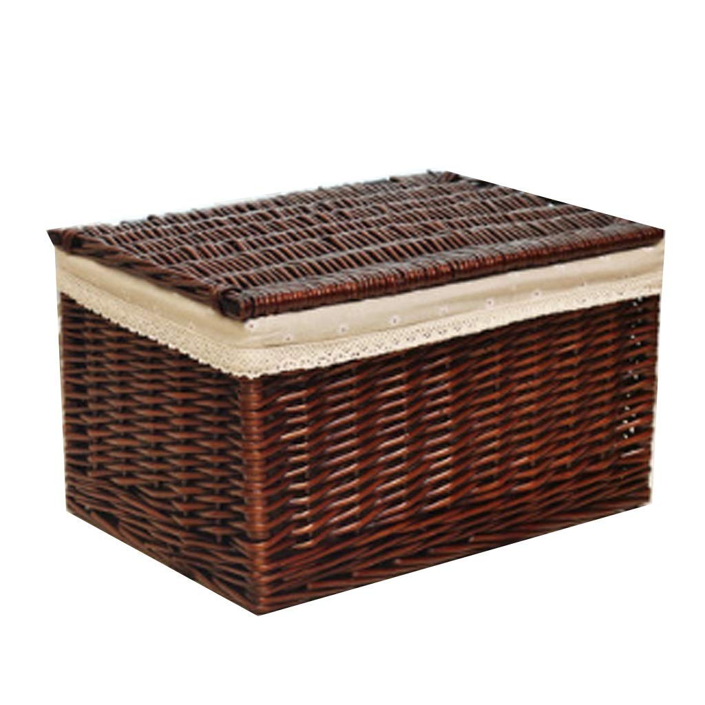 Natural Wicker Storage Basket with Lid - Rattan Organizer Box for Clothes, Toys & Home Decor - 40x60x40cm Brown Storage Bin - Perfect for Bedroom, Nursery & Living Room Organization