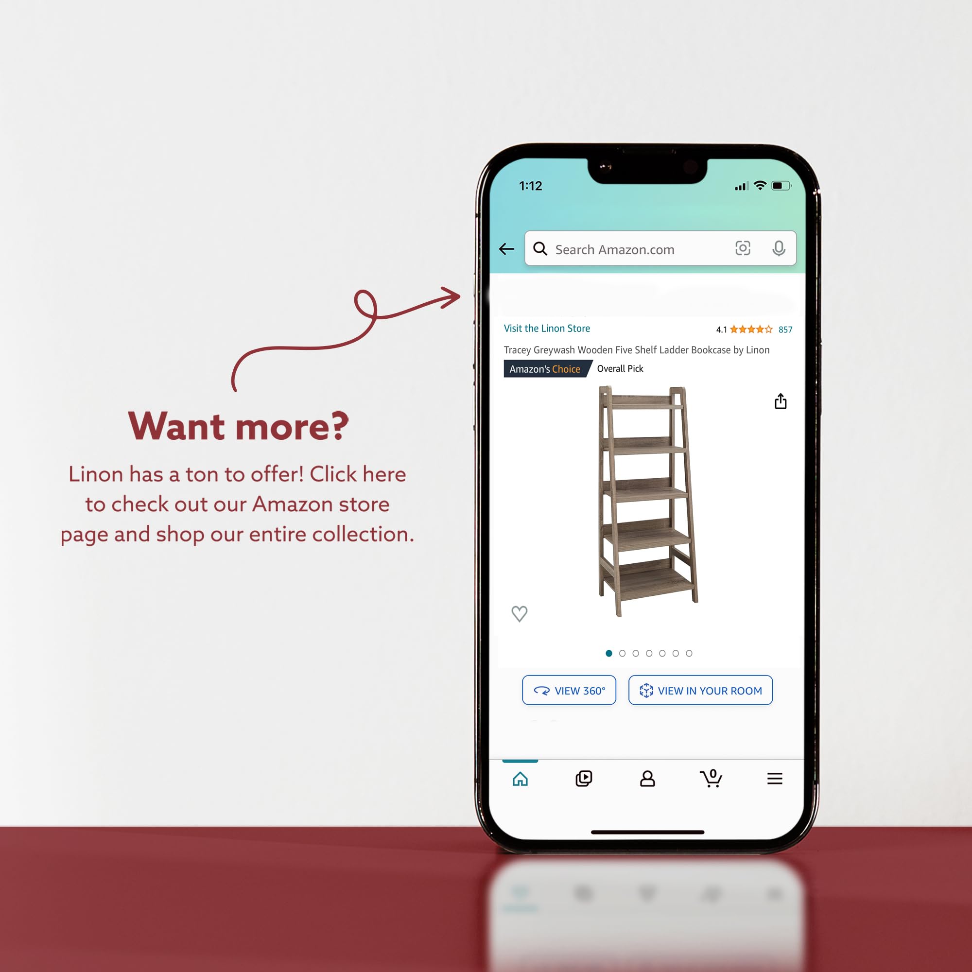 Linon Tracey Greywash Wooden 5-Shelf Ladder Bookcase - Stylish Storage for Living Room, Bedroom, or Home Office