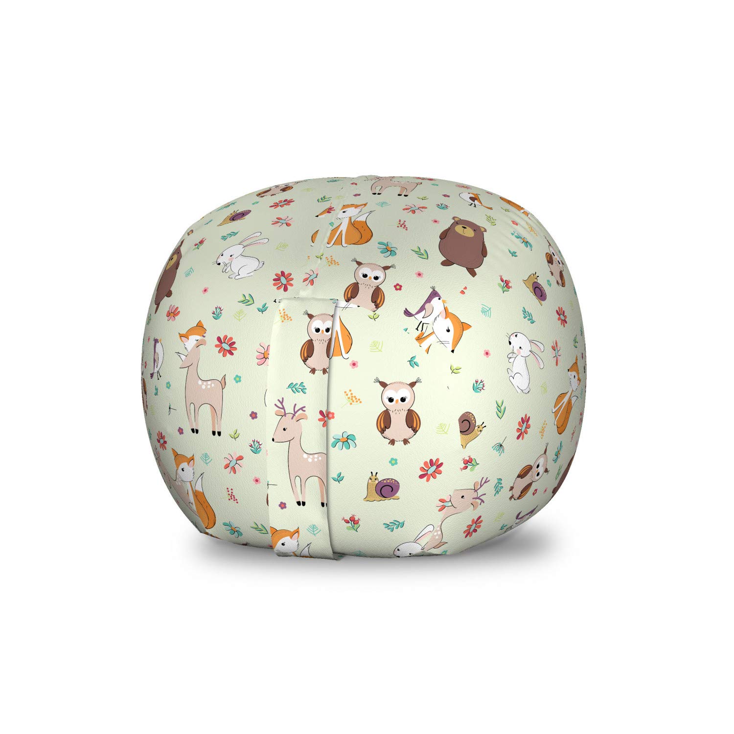 Ambesonne Animal Toy Storage Bag Chair - Washable Stuffed Animal Organizer with Woodland Forest Animals (Deer, Fox, Bear, Rabbit, Owl) - Multicolor Small Size for Kids' Room, Nursery, or Playroom Organization