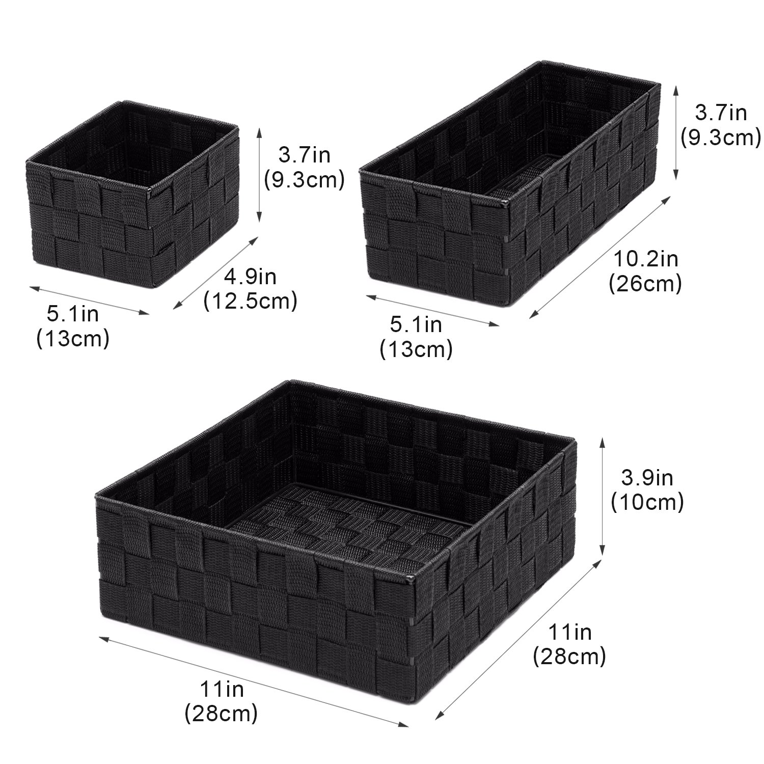 Woven Storage Baskets Set of 4 - Black Organizers for Drawer & Closet